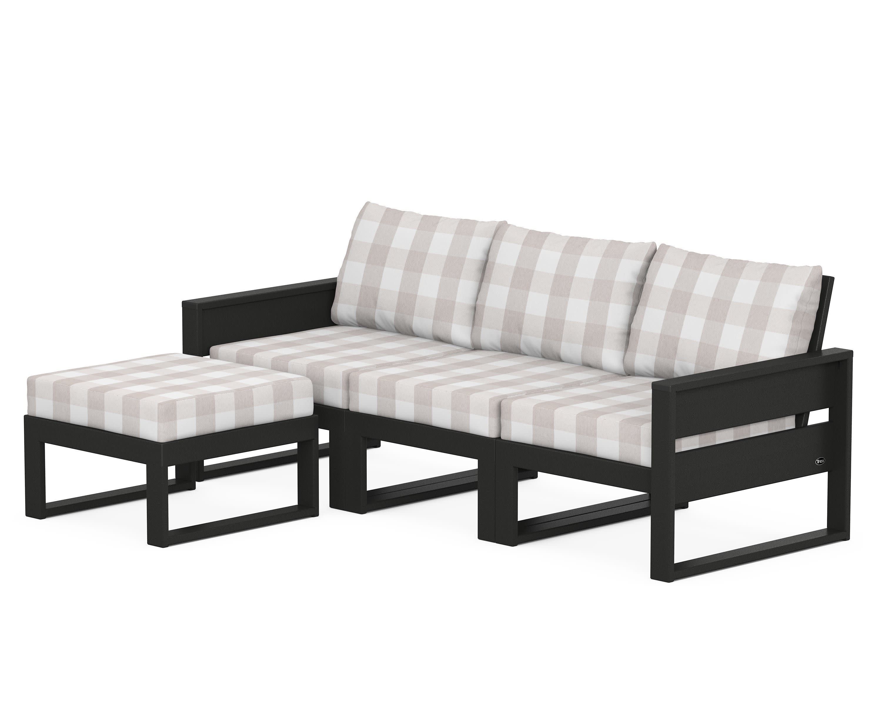 Eastport 4- Piece Sectional with Ottoman in Charcoal Black / Buffalo Plaid Dune Burlap