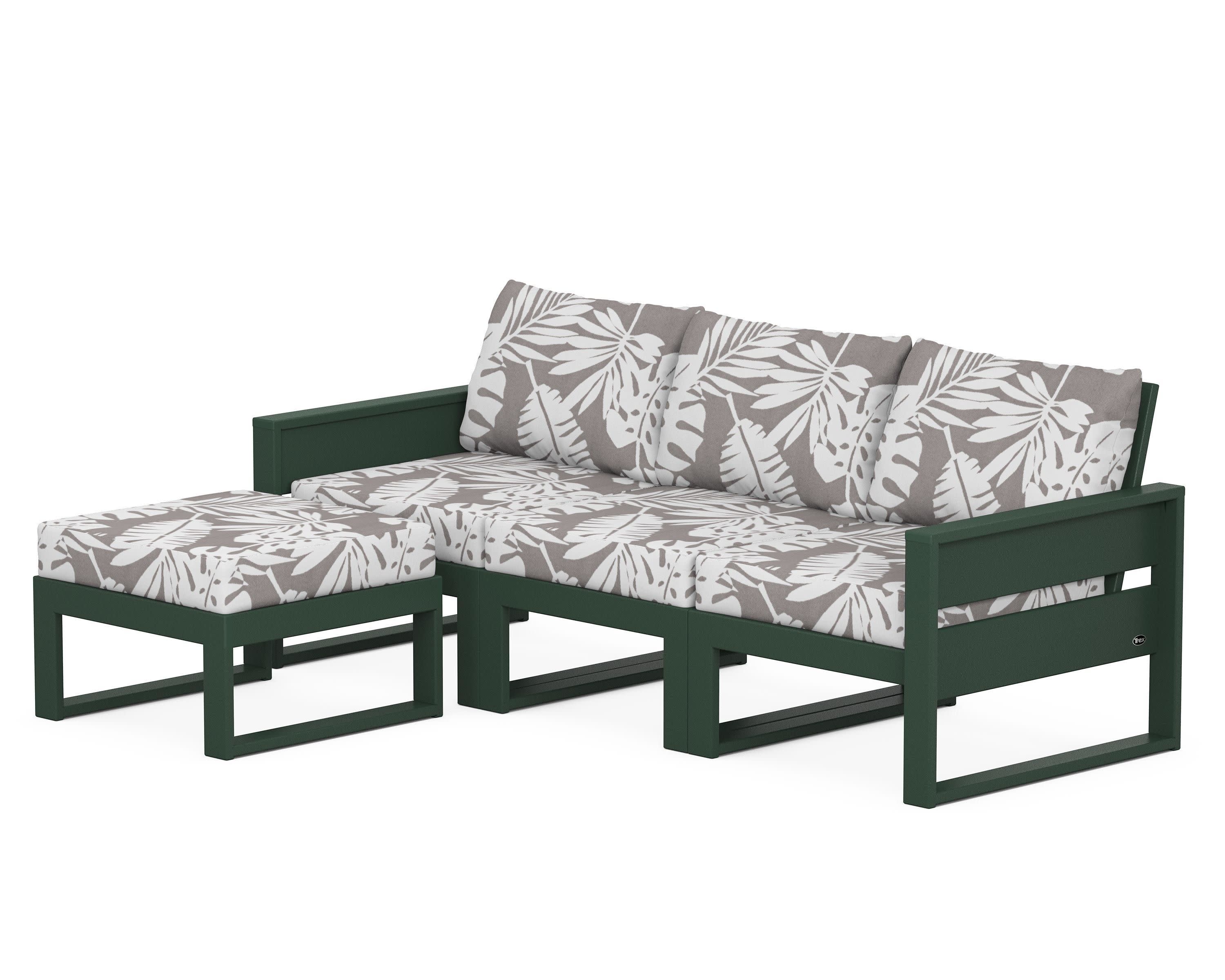 Eastport 4- Piece Sectional with Ottoman in Rainforest Canopy / Leaf Grey Mist
