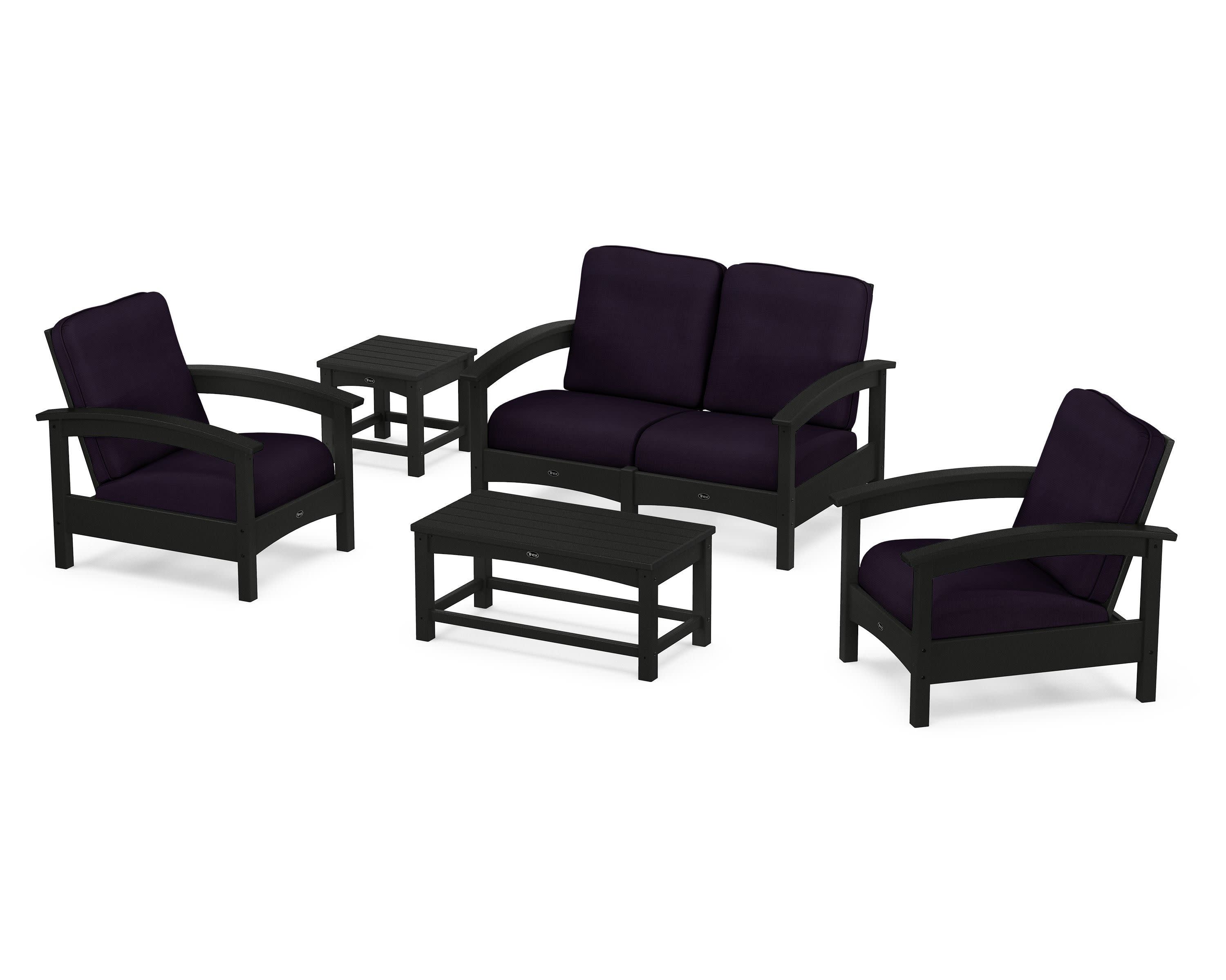 Rockport Club 6-Piece Deep Seating Conversation Set in Charcoal Black / Navy Linen