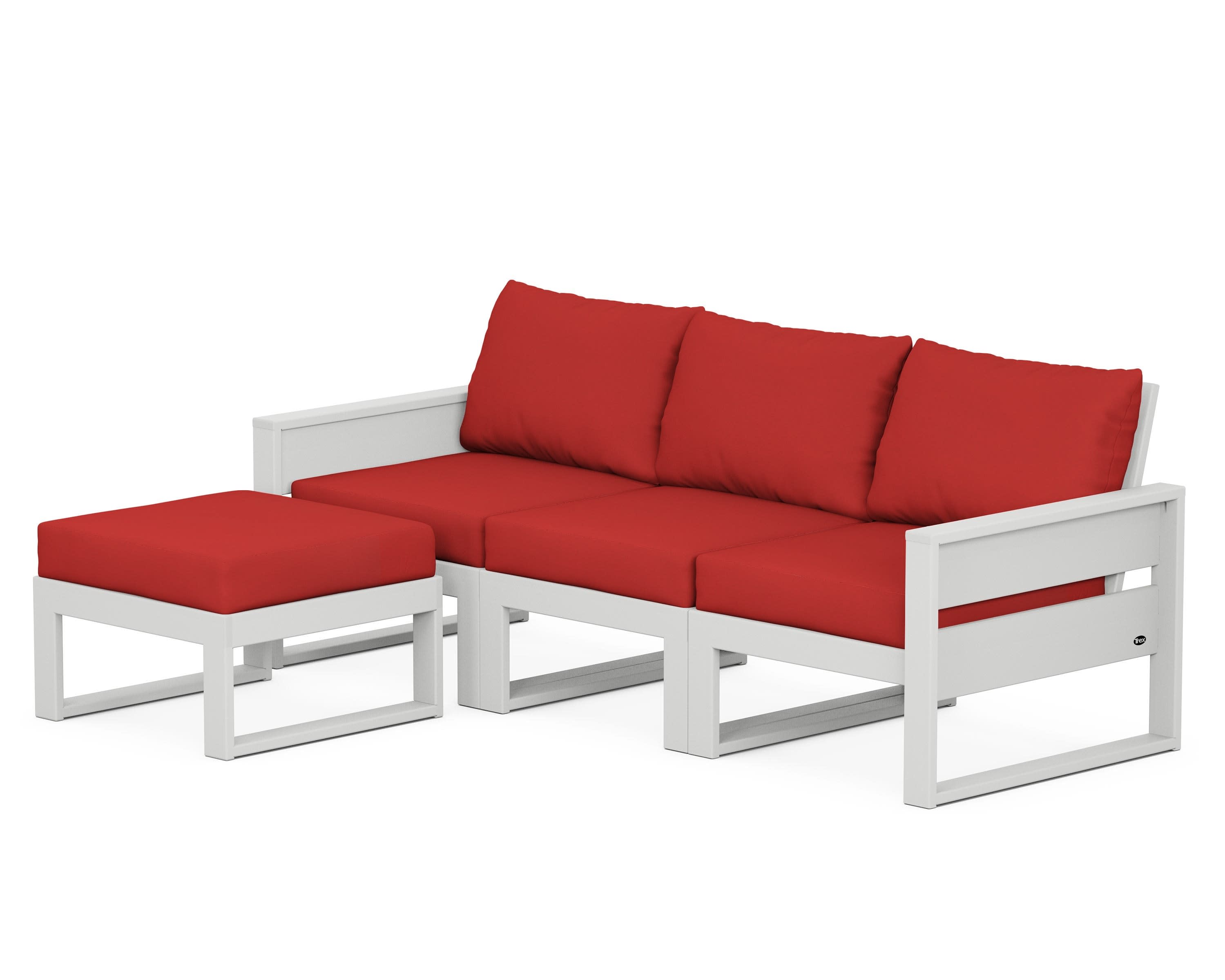 Eastport 4- Piece Sectional with Ottoman in Classic White / Crimson Linen