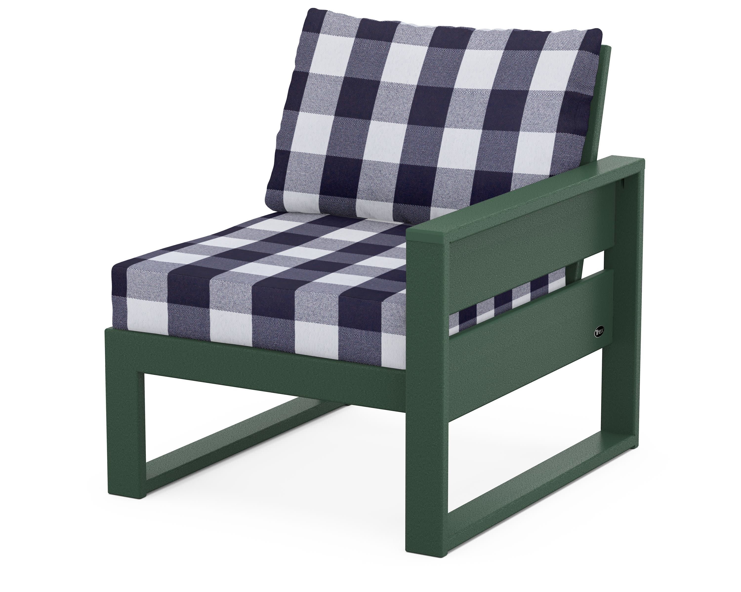 Eastport Modular Right Arm Chair in Rainforest Canopy / Buffalo Plaid Navy