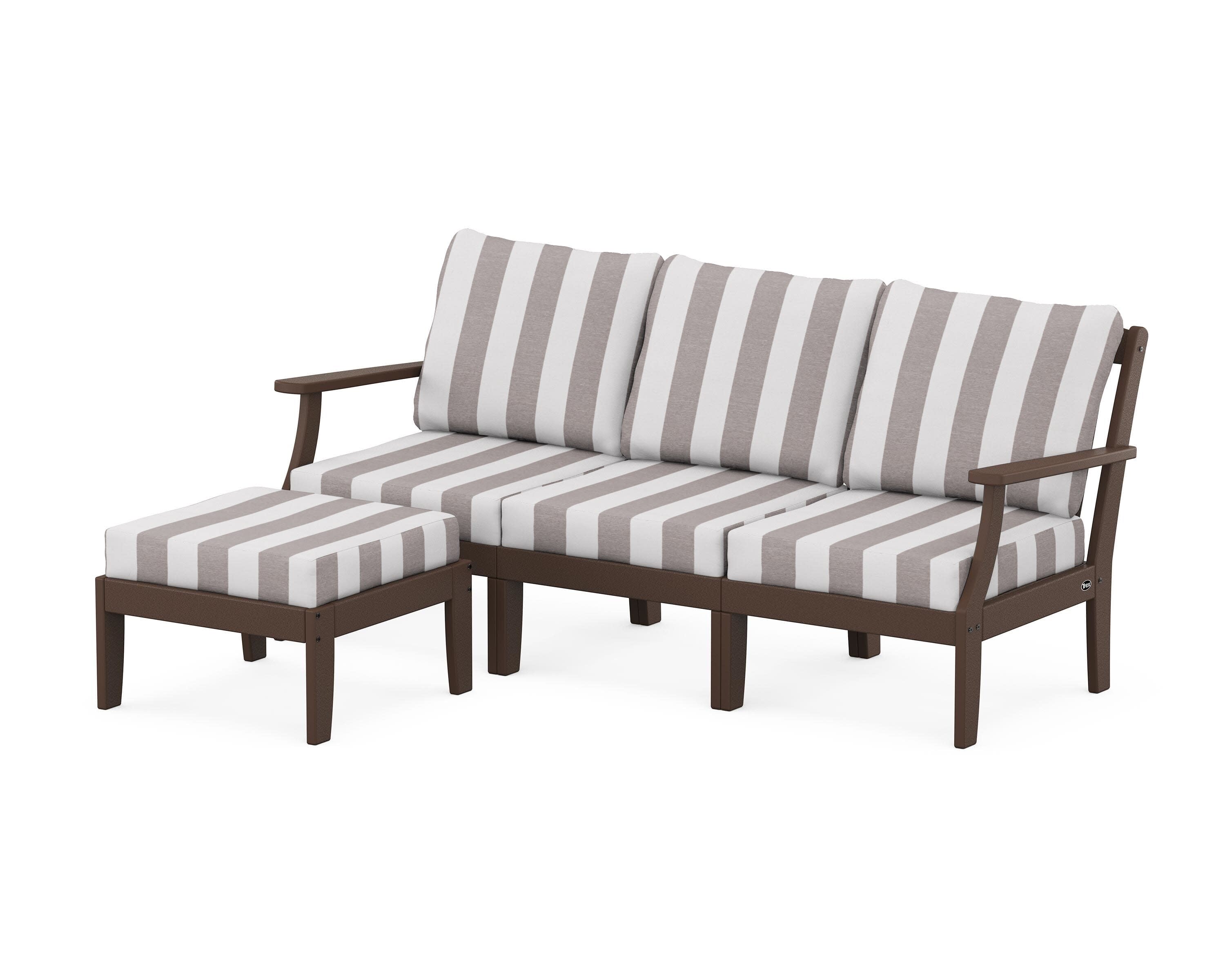 Yacht Club Modular 4-Piece Deep Seating Set with Ottoman in Vintage Lantern / Cabana Stripe Grey Mist