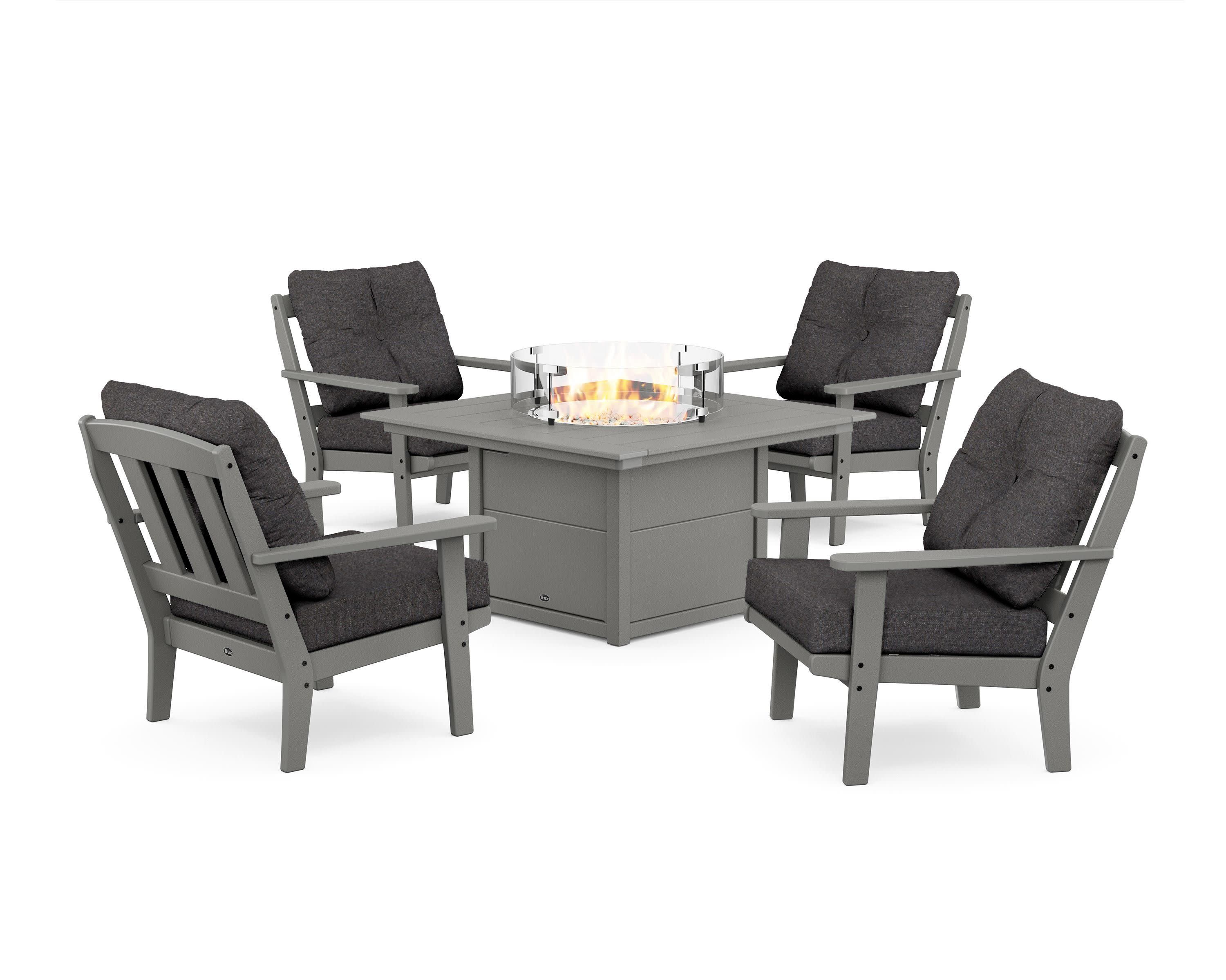 Cape Cod 5-Piece Deep Seating Set with Fire Pit Table in Stepping Stone / Ash Charcoal