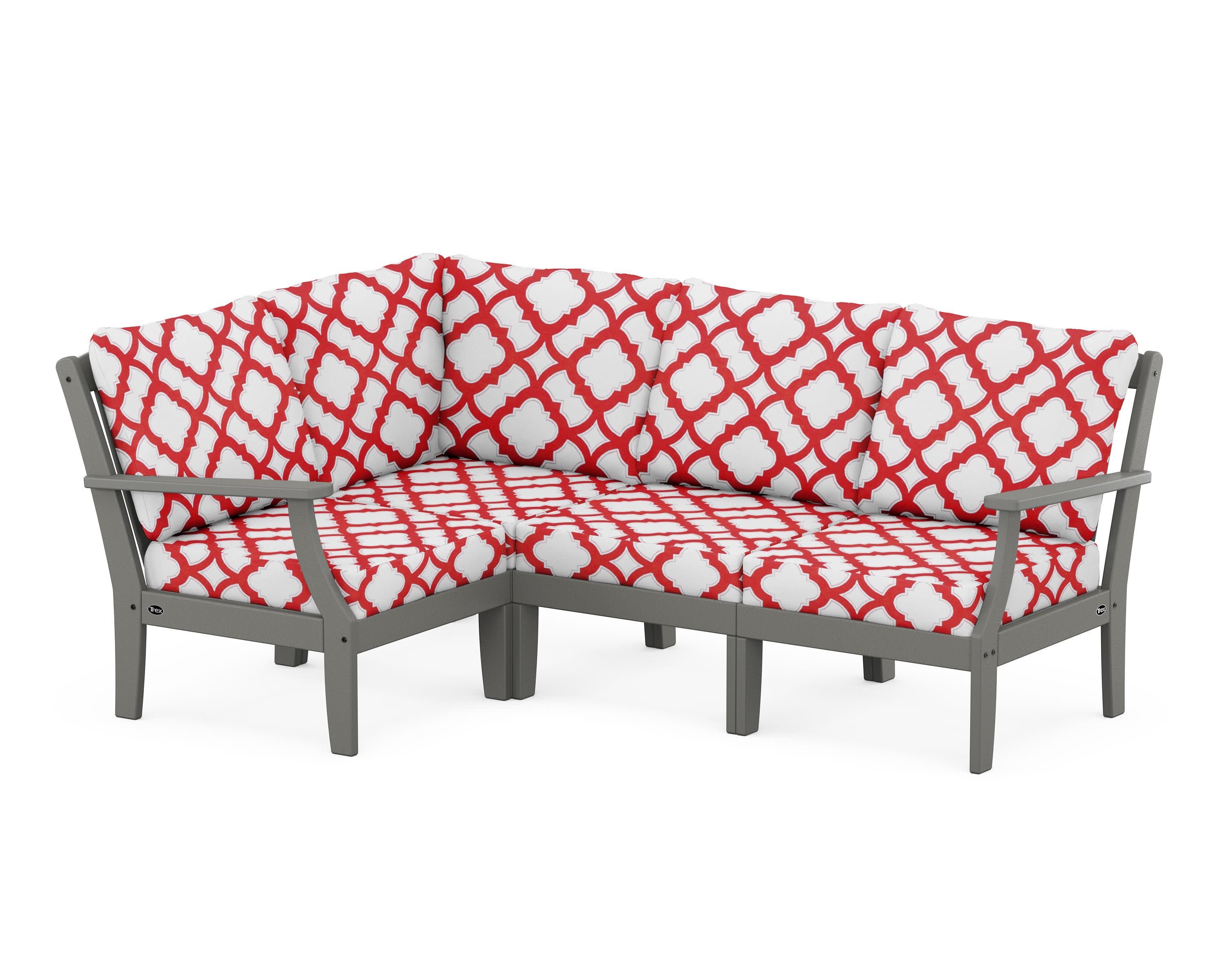 Yacht Club Modular 4-Piece Deep Seating Set in Stepping Stone / Trellis Crimson