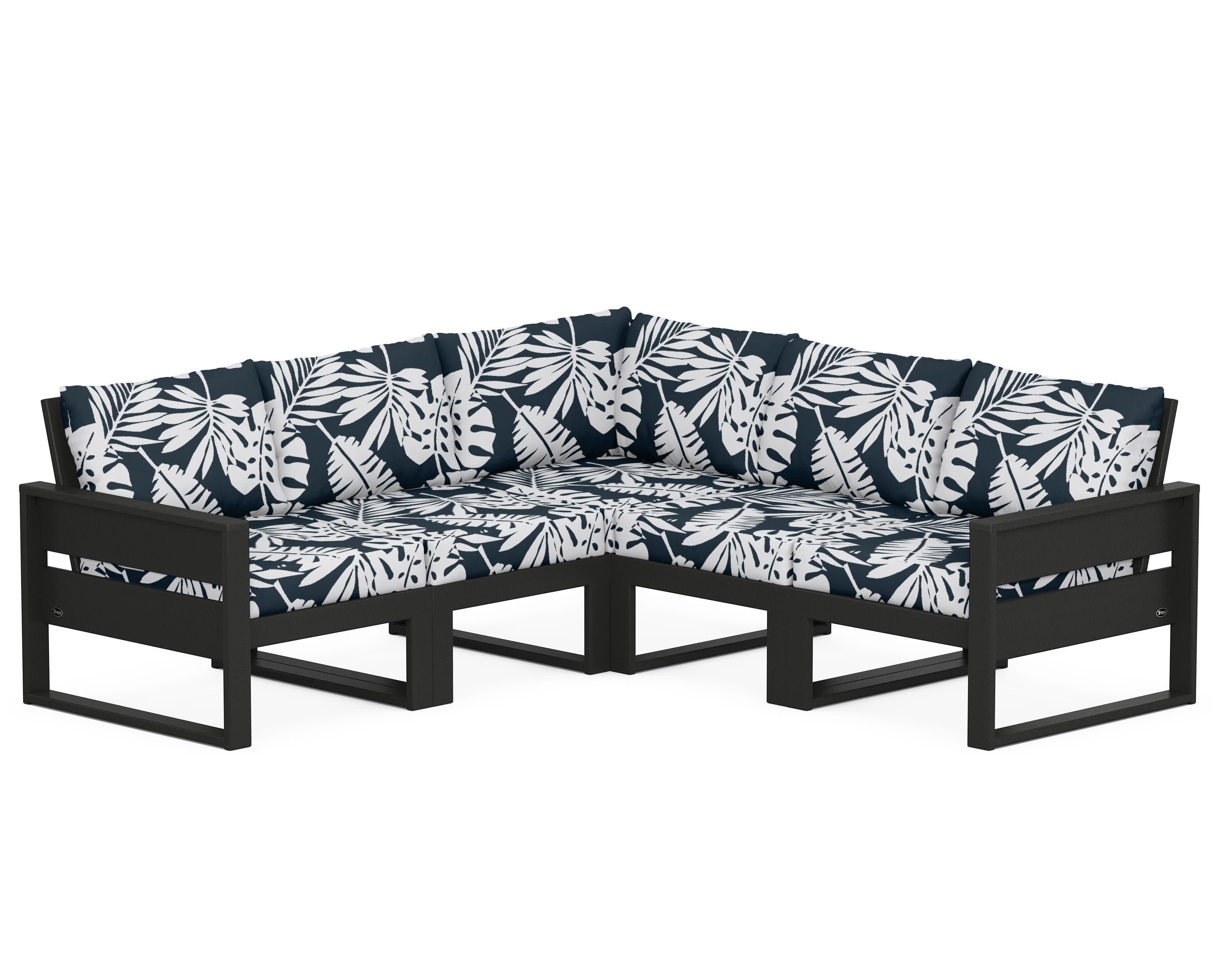 Eastport 5-Piece Sectional in Charcoal Black / Leaf Marine Indigo