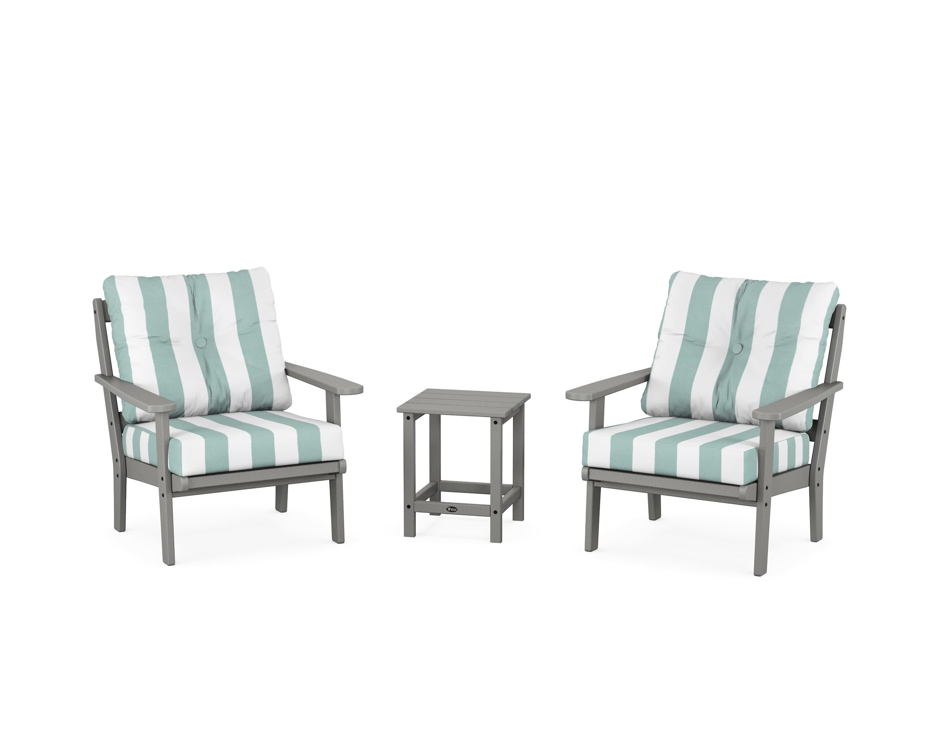 Cape Cod 3-Piece Deep Seating Set in Stepping Stone / Cabana Stripe Glacier Spa