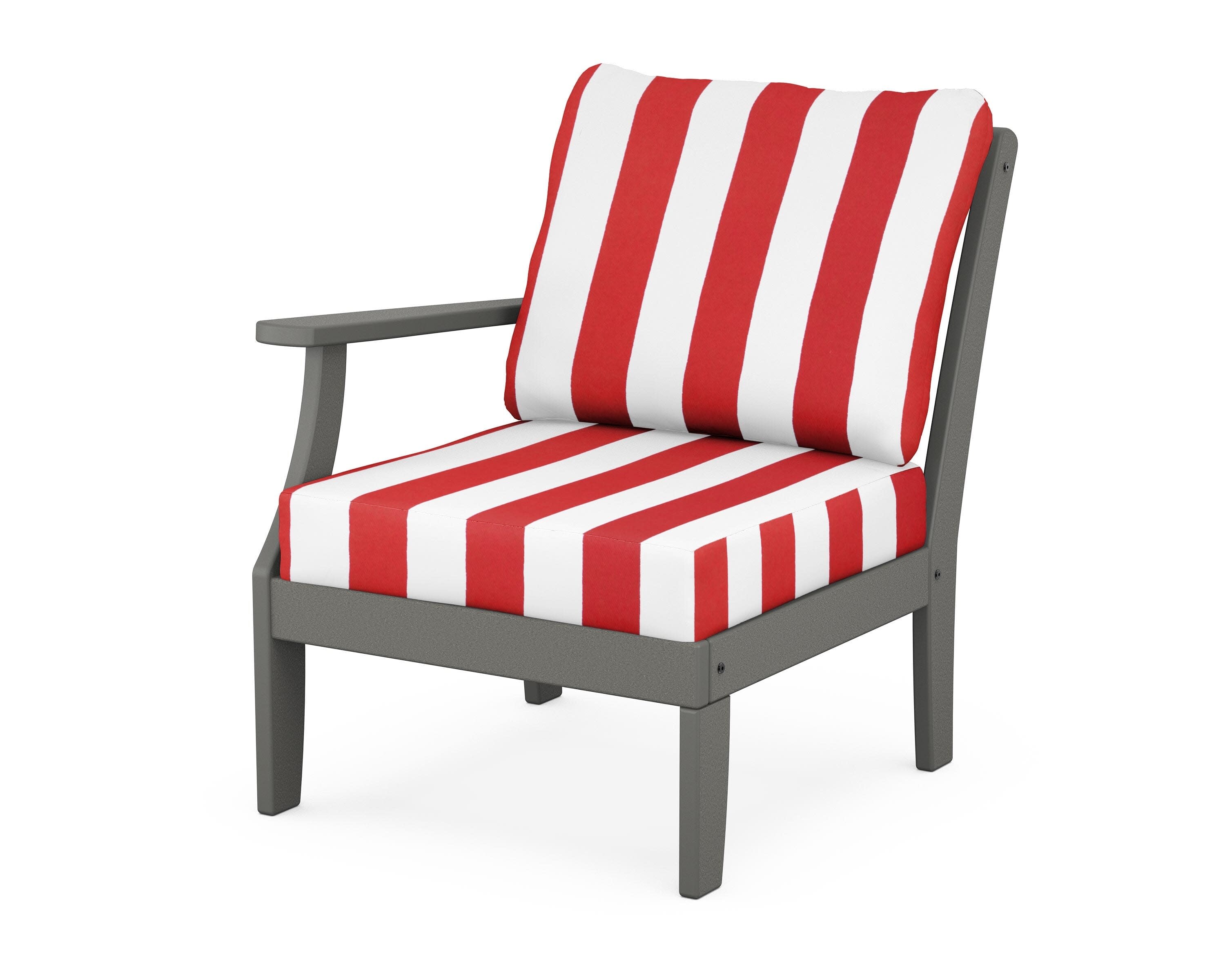 Yacht Club Modular Left Arm Chair in Stepping Stone / Cabana Stripe Crimson