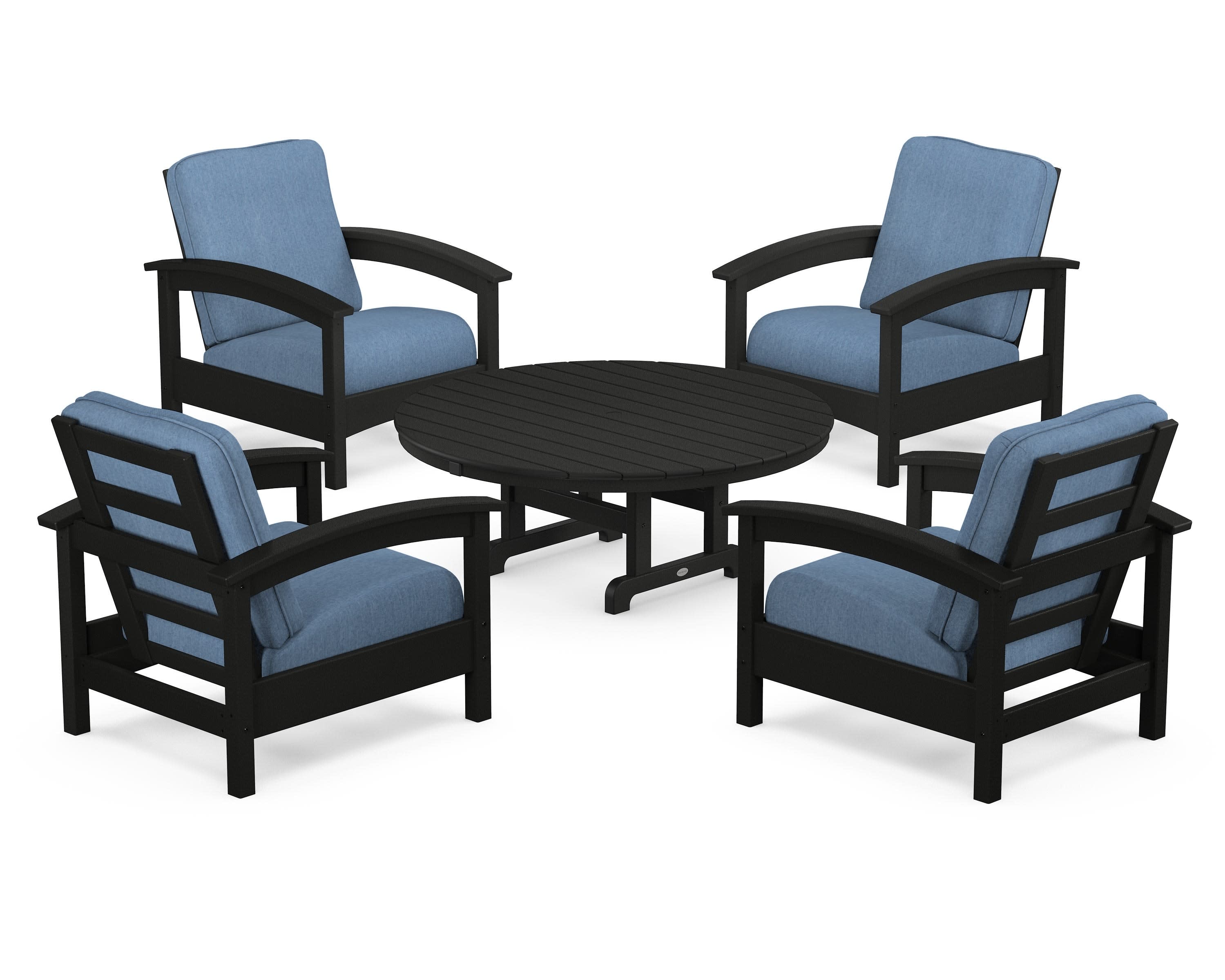 Rockport 5-Piece Deep Seating Set in Charcoal Black / Sky Blue