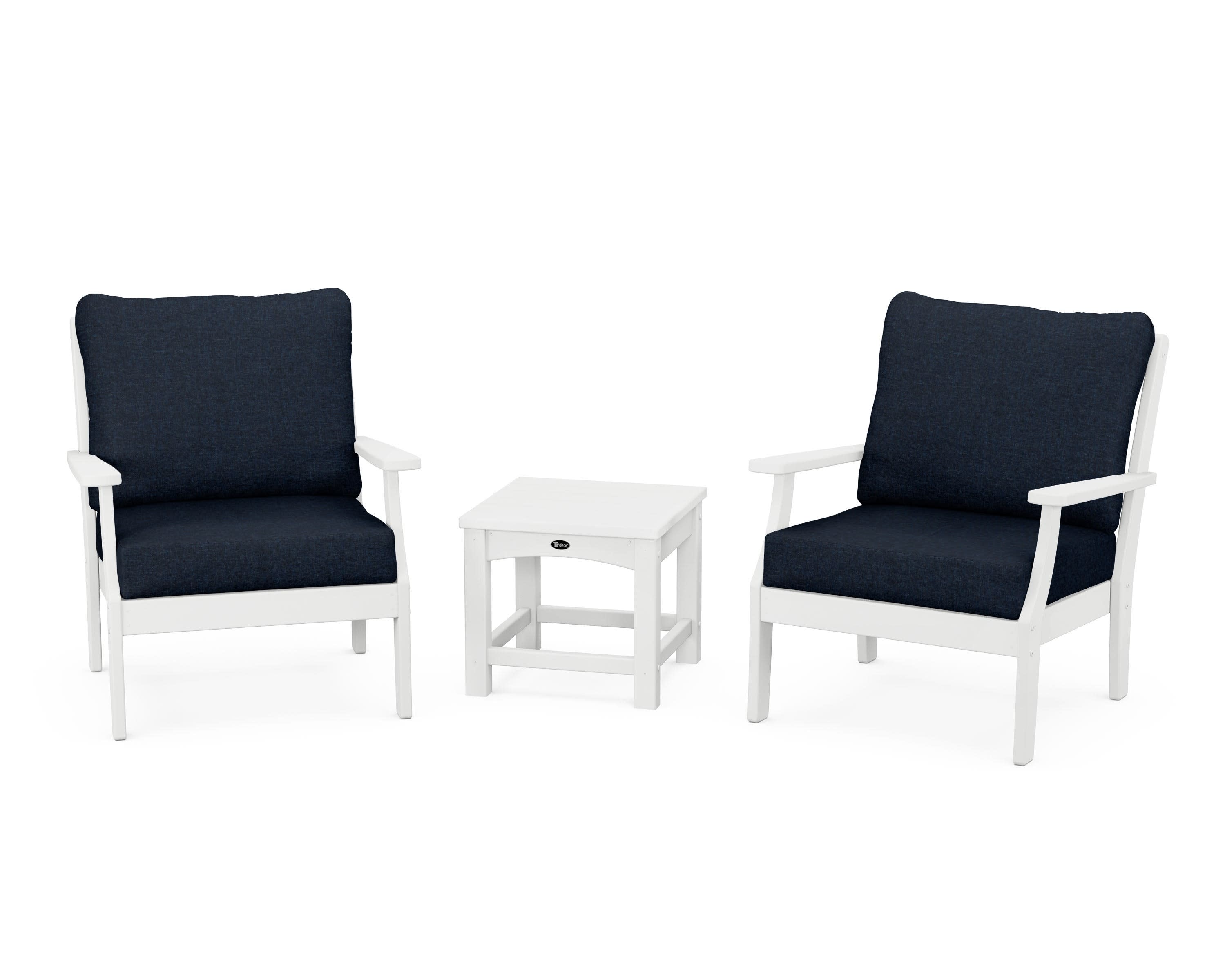Yacht Club 3-Piece Deep Seating Set in Classic White / Marine Indigo