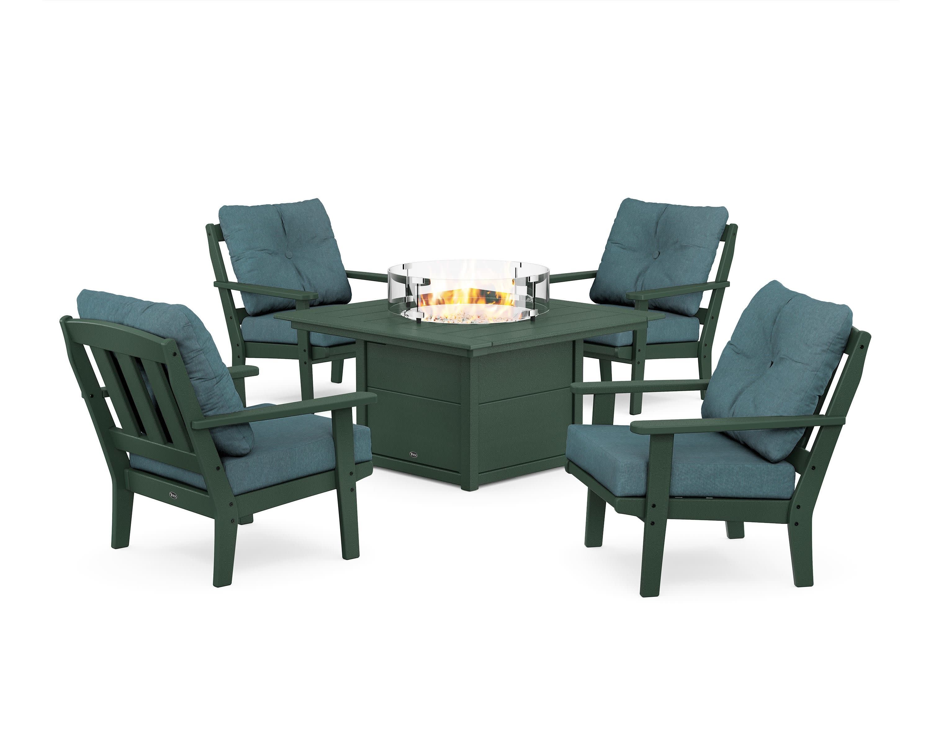 Cape Cod 5-Piece Deep Seating Set with Fire Pit Table in Rainforest Canopy / Ocean Teal