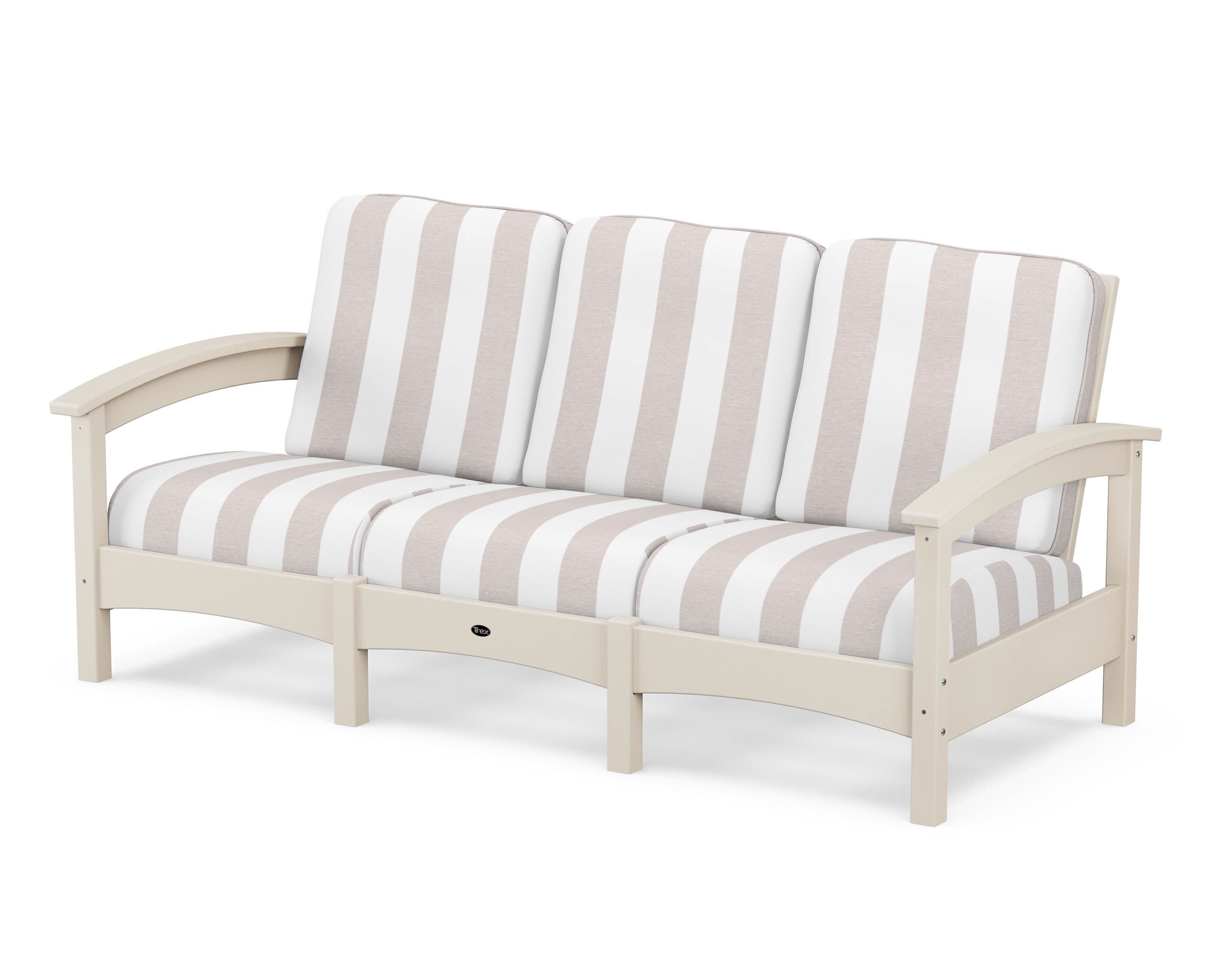 Rockport Club Sofa in Sand Castle / Cabana Stripe Dune Burlap