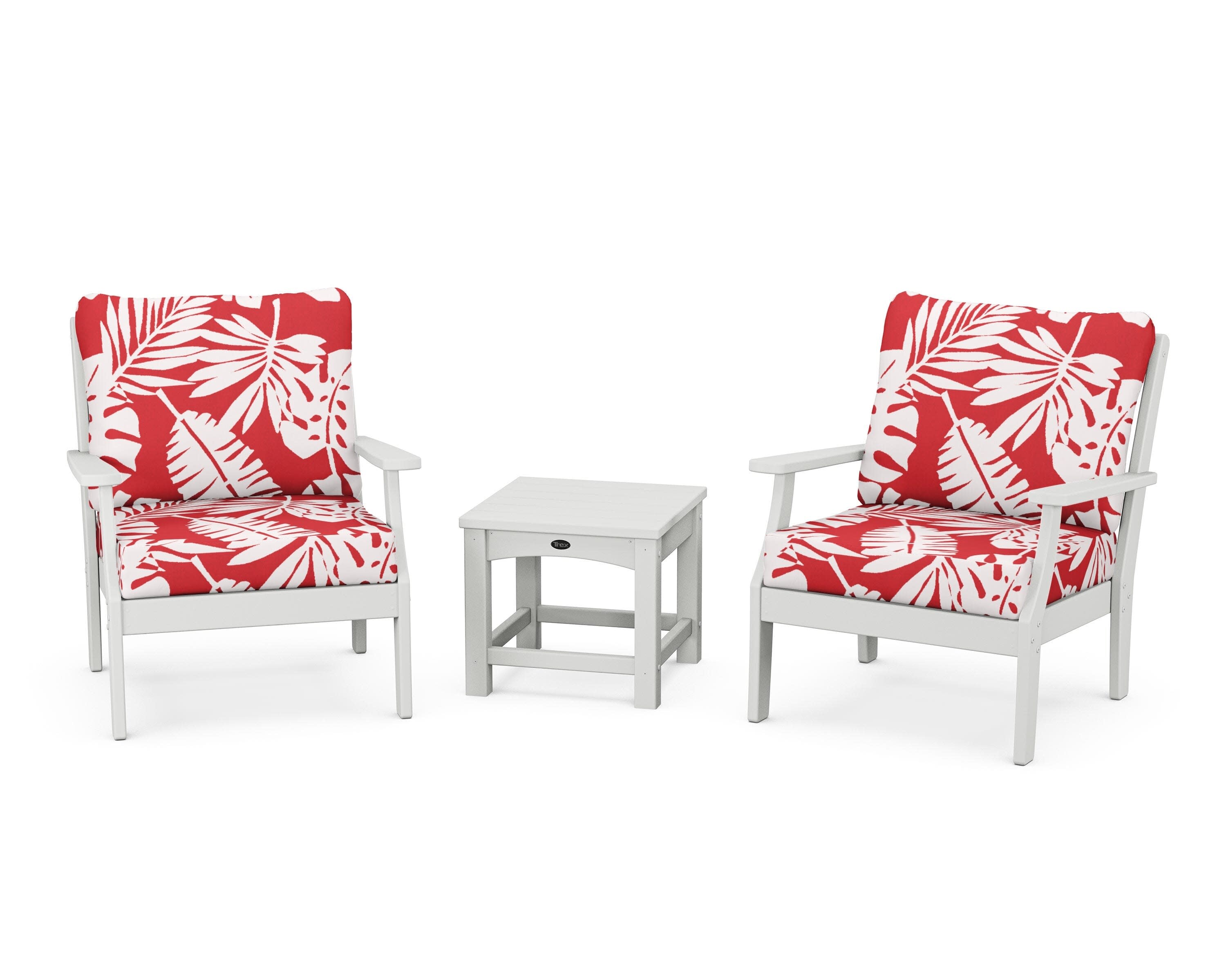 Yacht Club 3-Piece Deep Seating Set in Classic White / Leaf Crimson