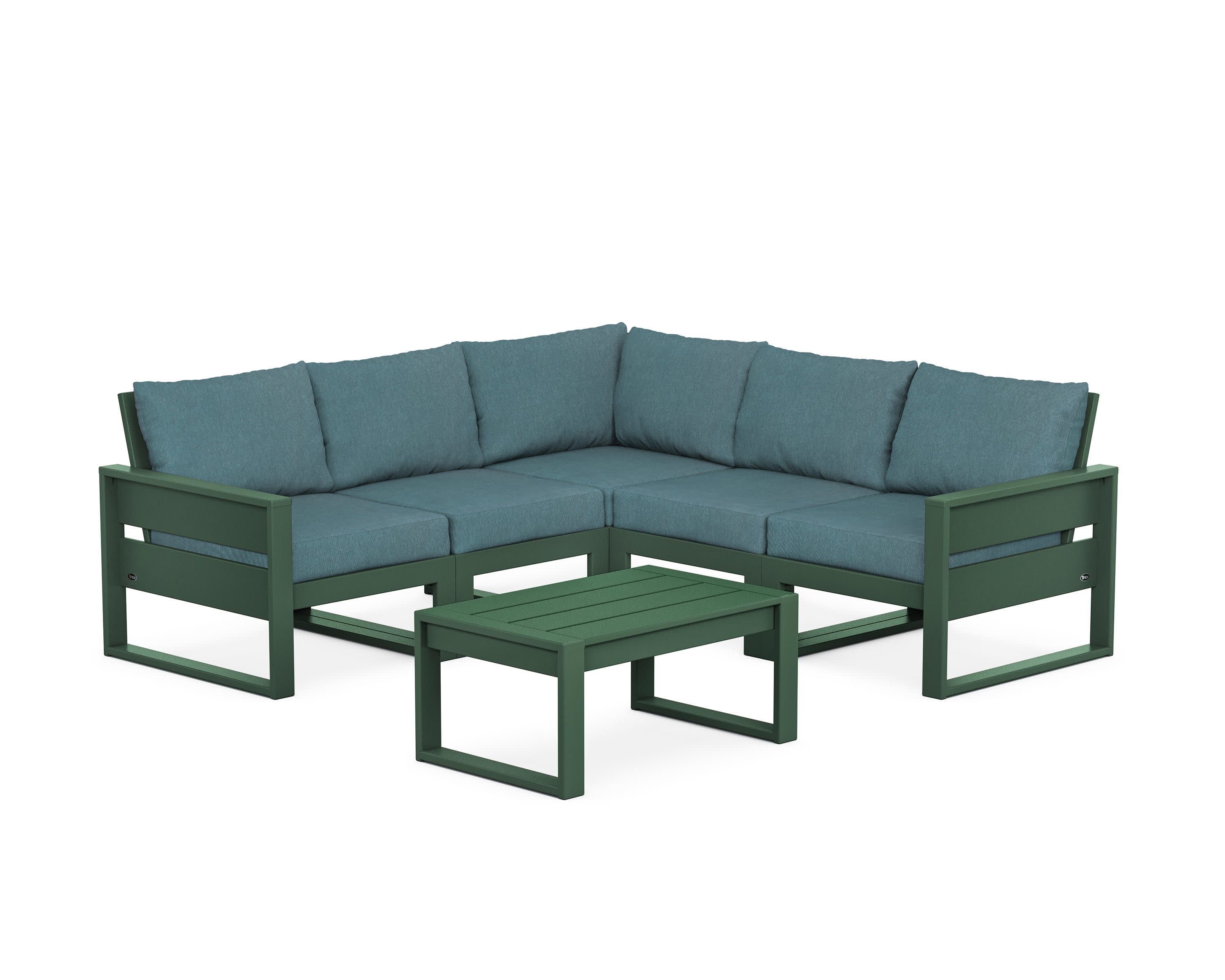 Eastport 6-Piece Deep Seating Sectional + Coffee Table Set in Rainforest Canopy / Ocean Teal