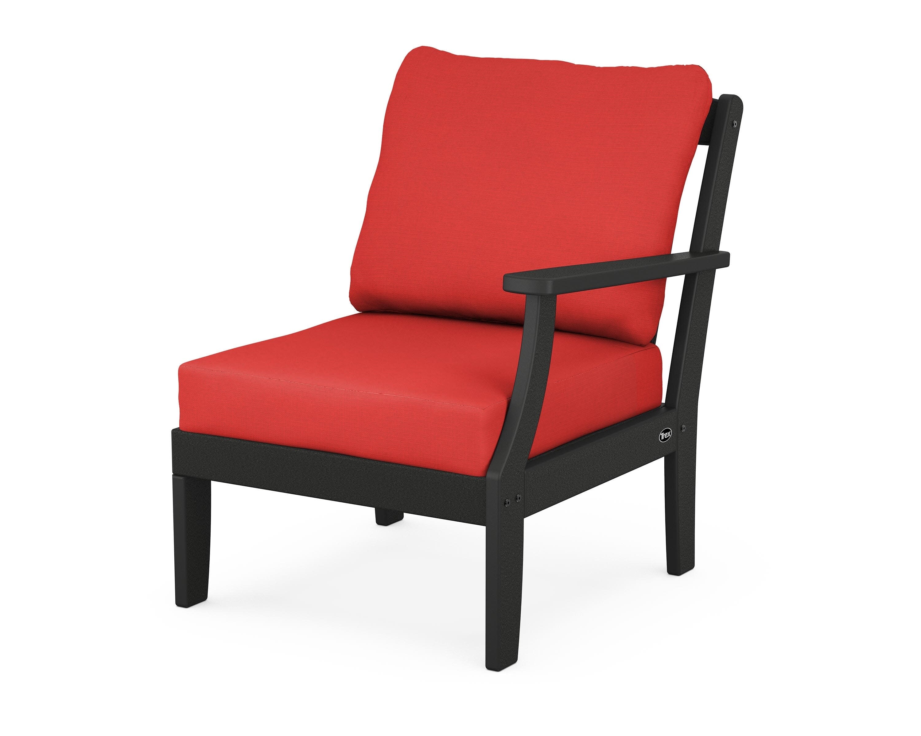 Yacht Club Modular Right Arm Chair in Charcoal Black / Crimson Linen