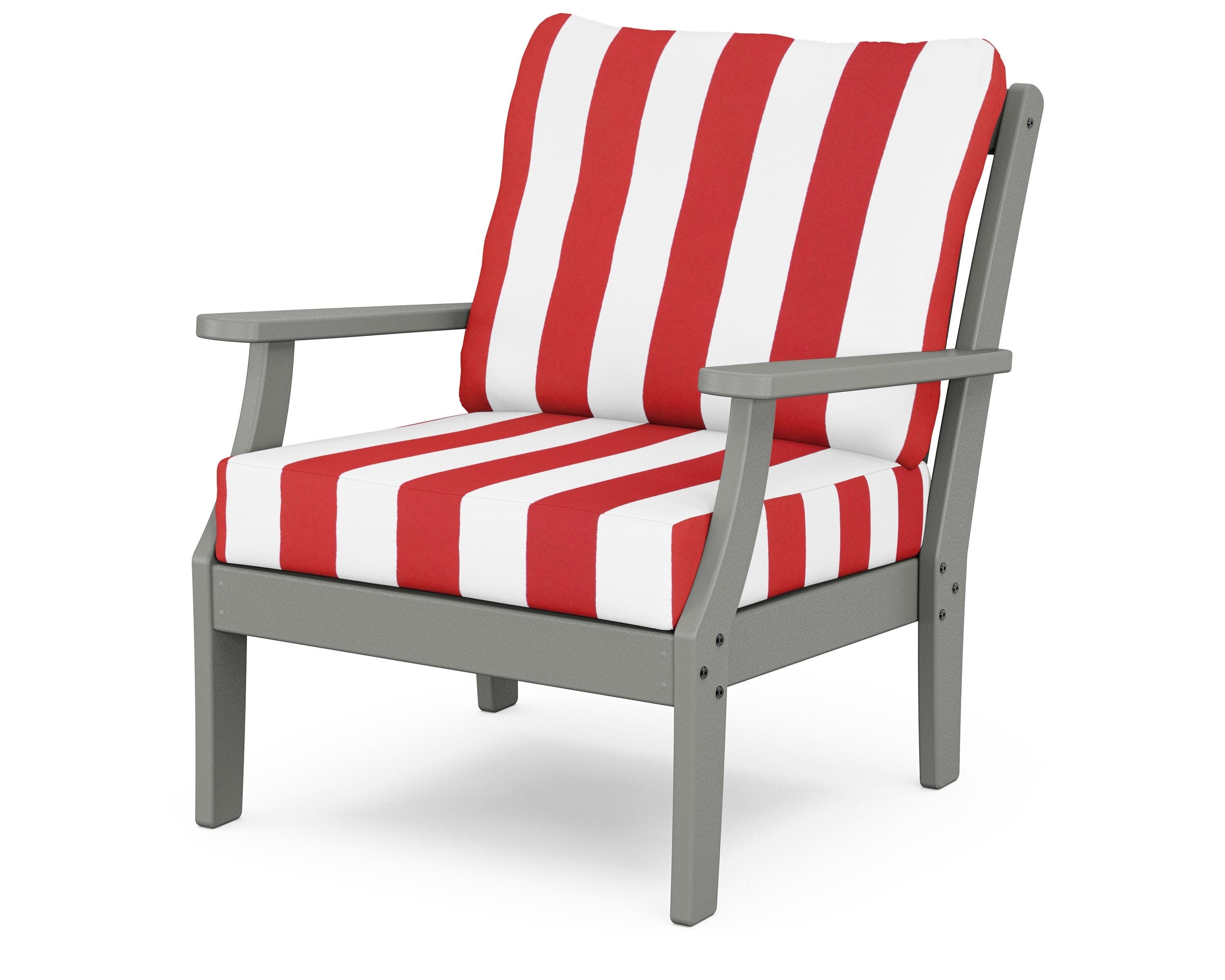 Yacht Club Deep Seating Chair in Stepping Stone / Cabana Stripe Crimson