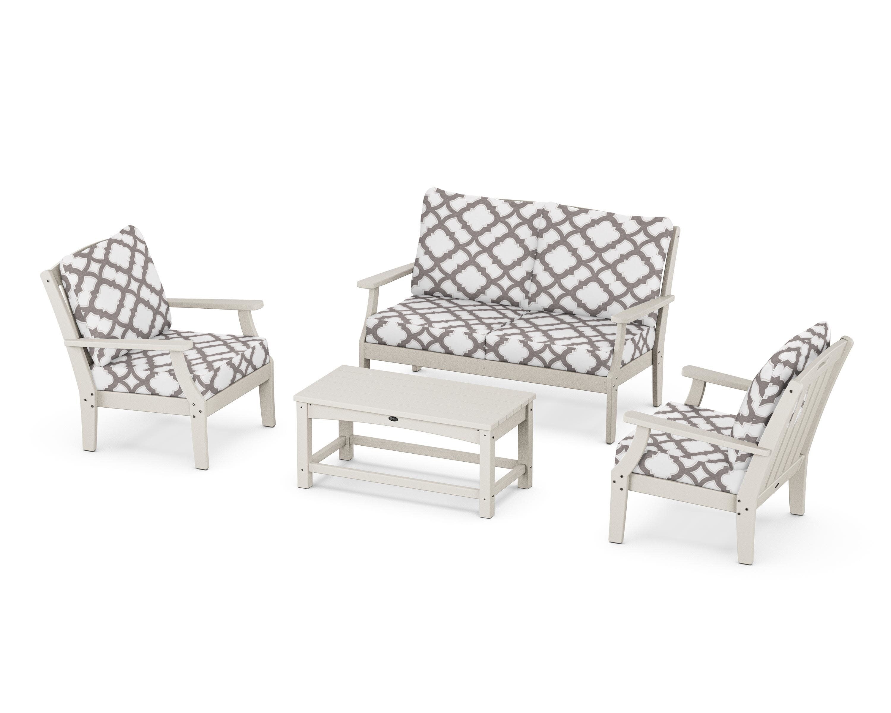 Yacht Club 4-Piece Deep Seating Chair Set in Sand Castle / Trellis Grey Mist