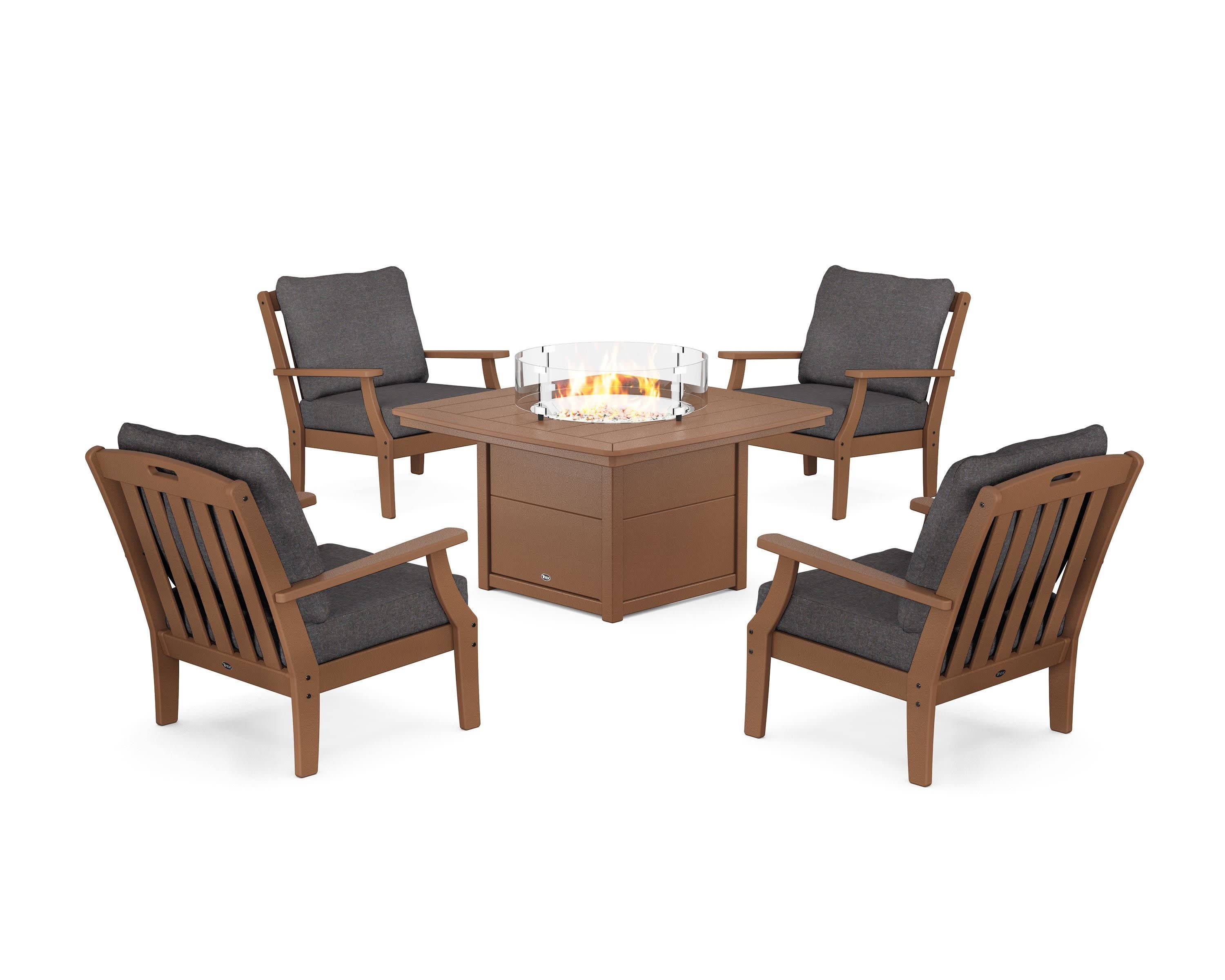 Yacht Club 5-Piece Deep Seating Set with Fire Pit Table in Tree House / Ash Charcoal