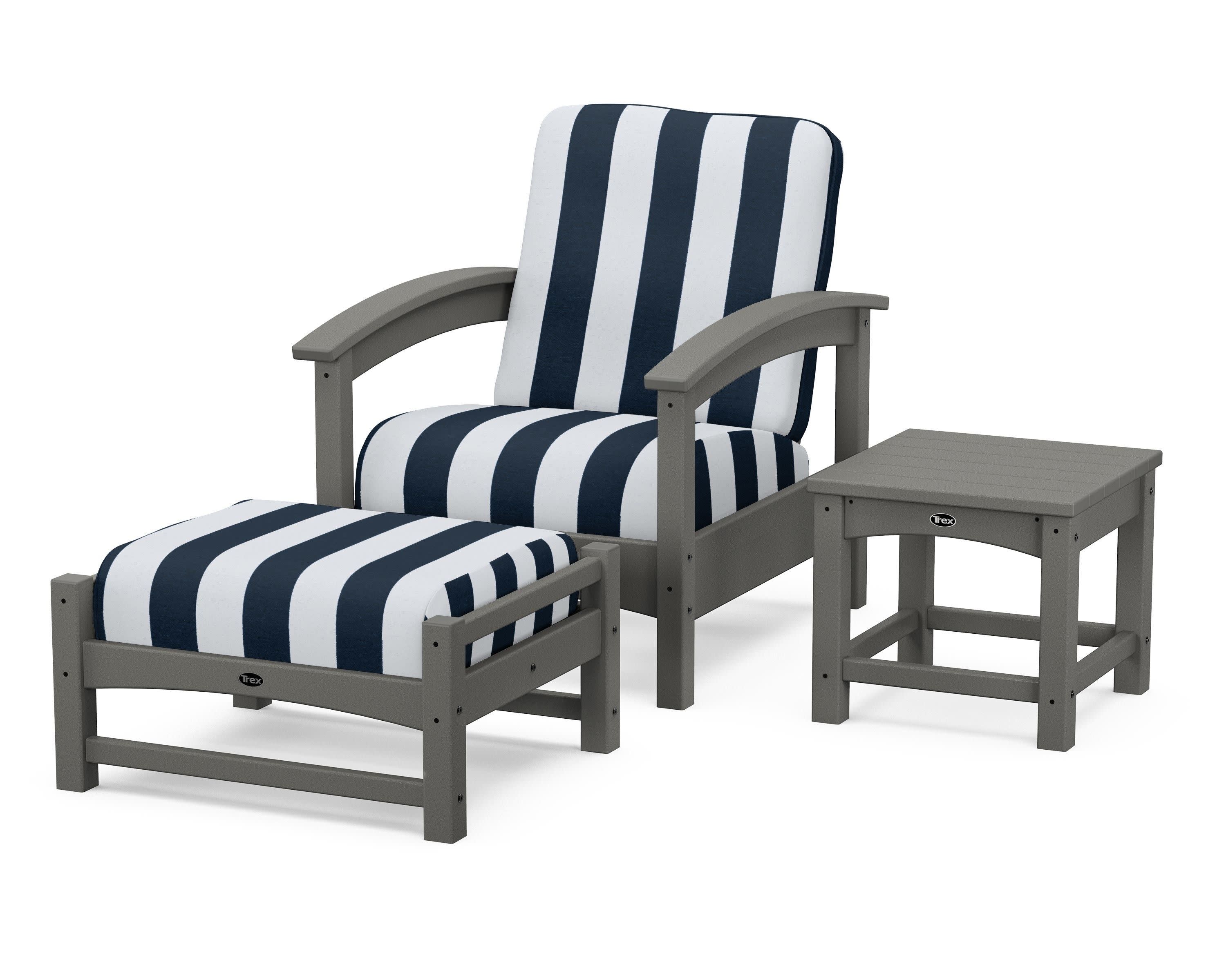 Rockport 3-Piece Deep Seating Set in Stepping Stone / Cabana Stripe Marine Indigo