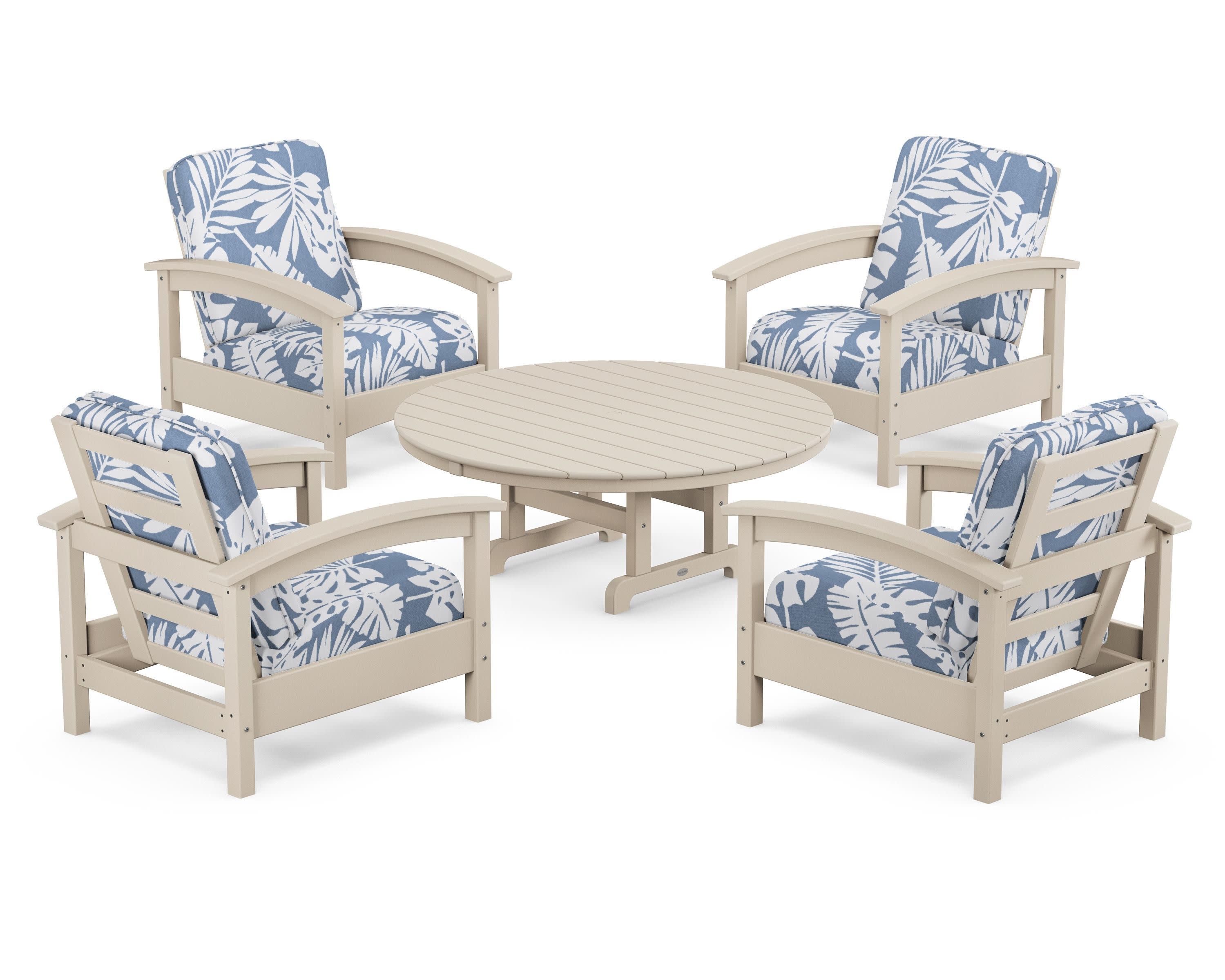 Rockport 5-Piece Deep Seating Set in Sand Castle / Leaf Sky Blue