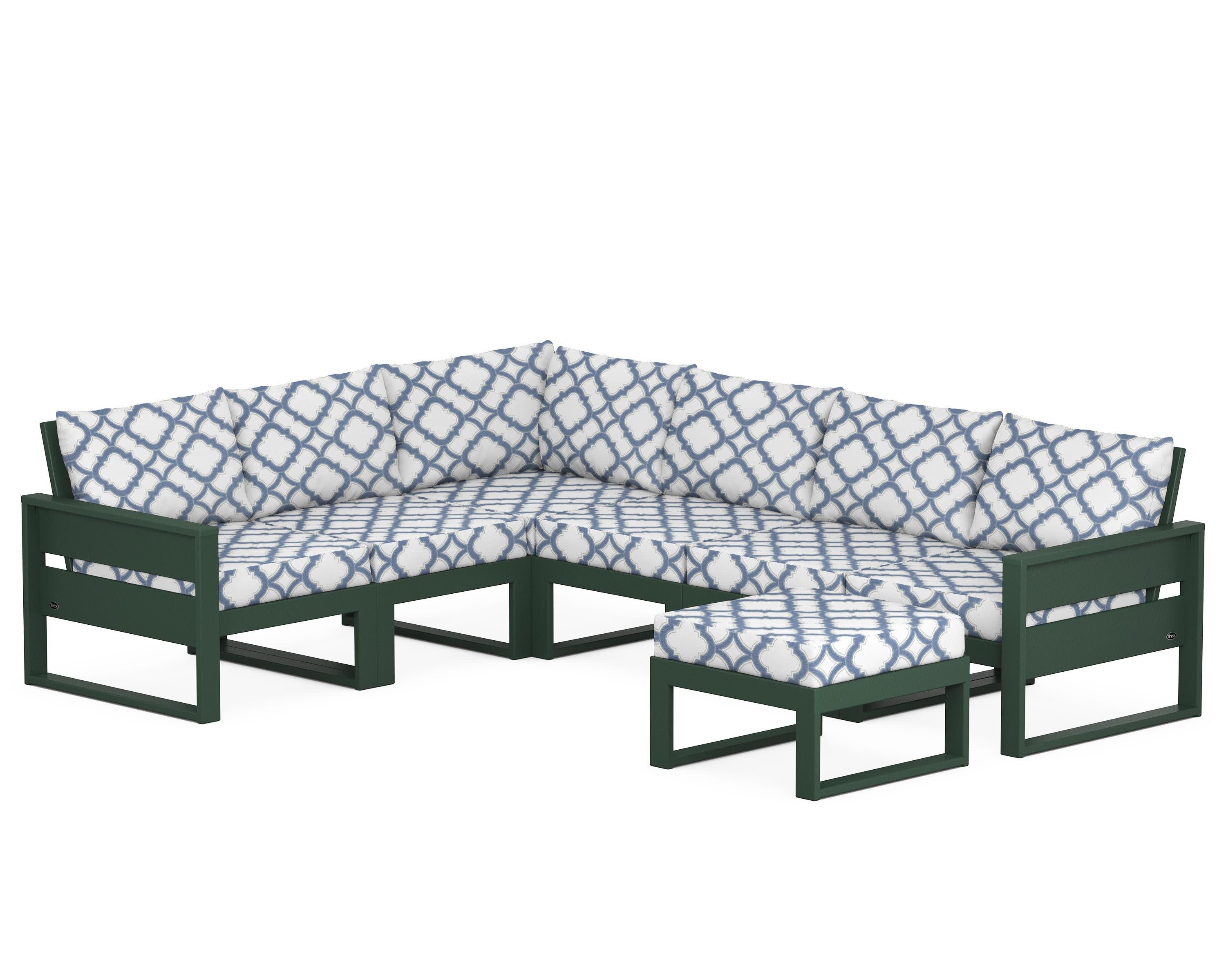 Eastport 6-Piece Sectional with Ottoman in Rainforest Canopy / Trellis Sky Blue