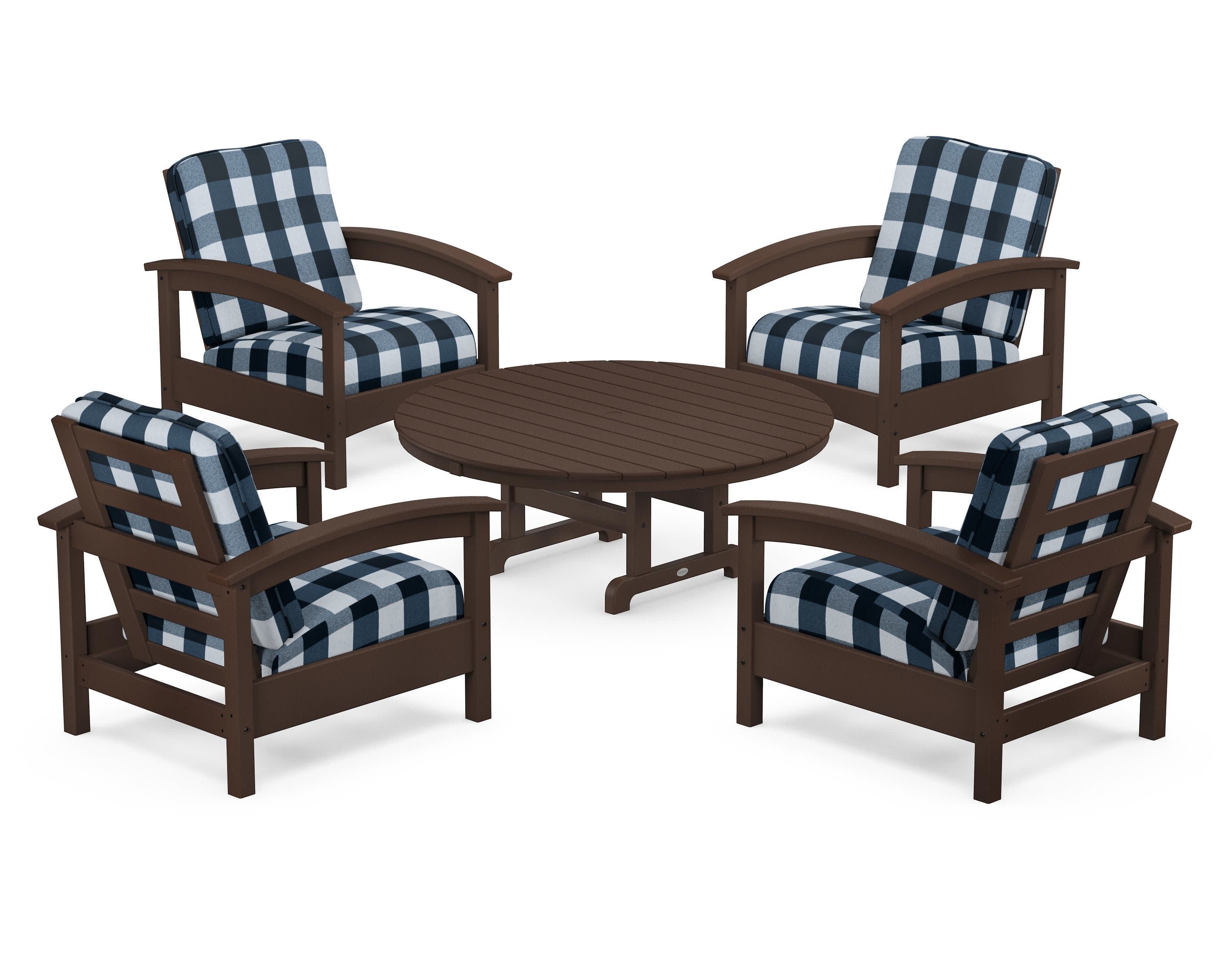 Rockport 5-Piece Deep Seating Set in Vintage Lantern / Buffalo Plaid Marine Indigo