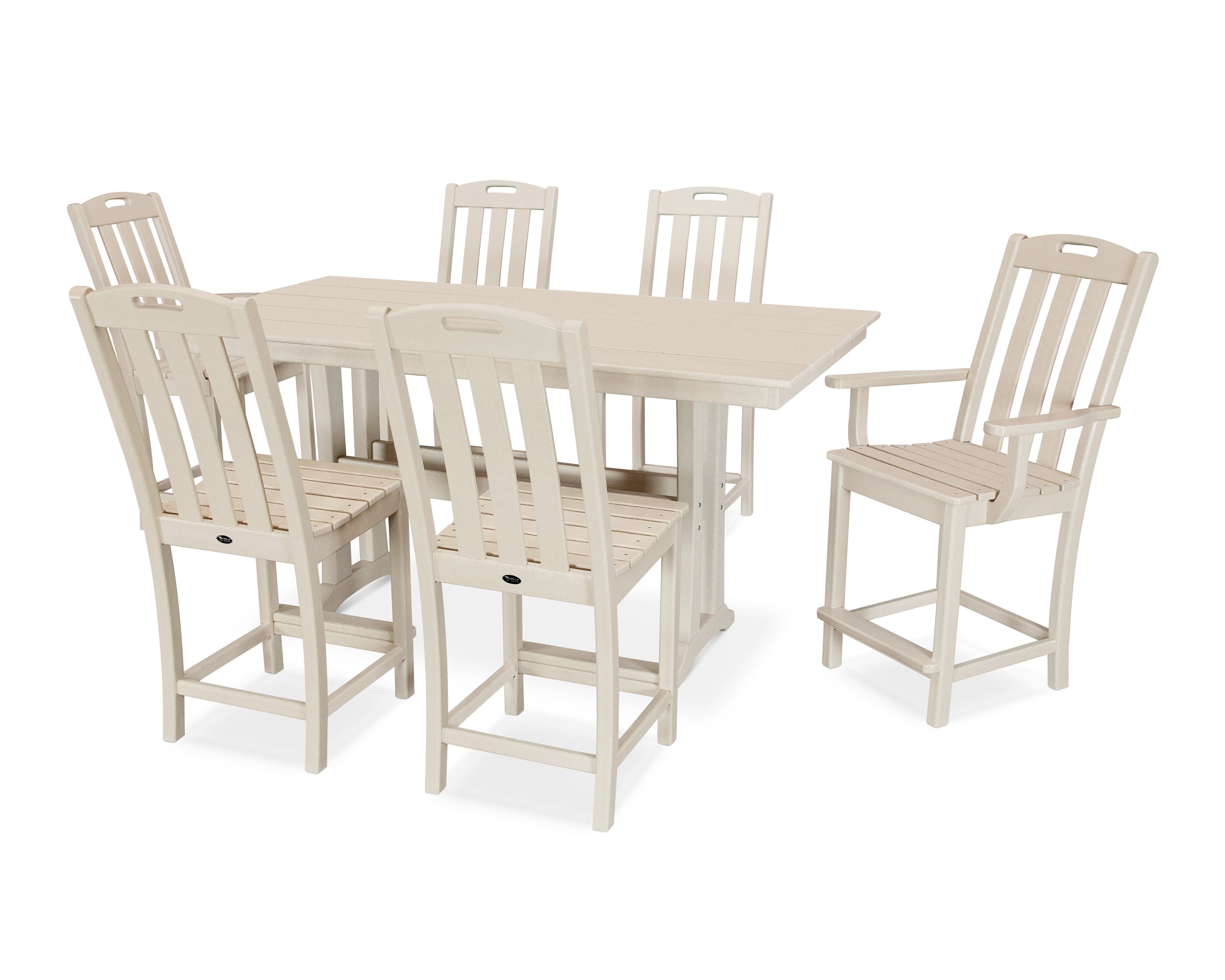 Yacht Club 7-Piece Farmhouse Trestle Counter Set in Sand Castle