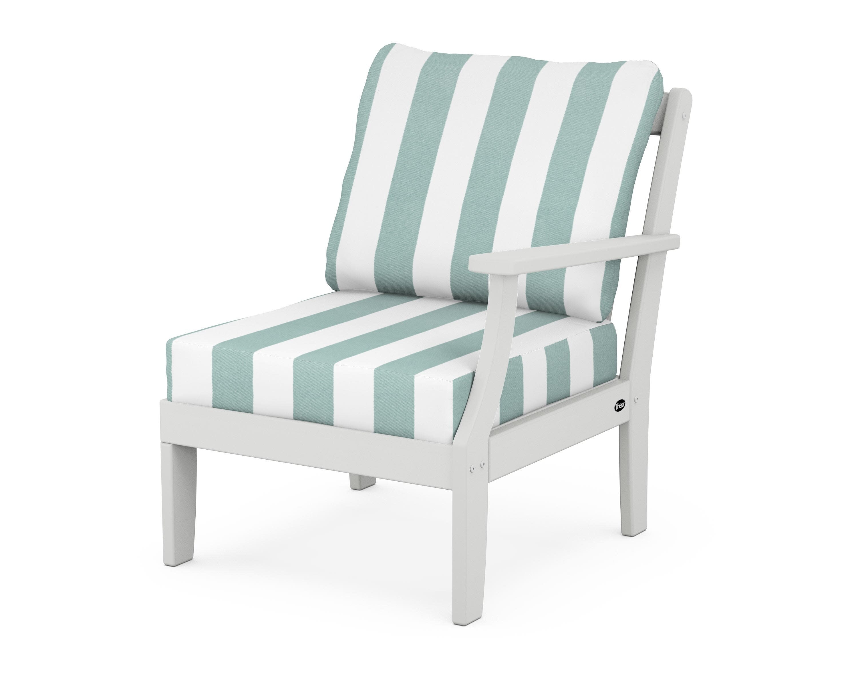Yacht Club Modular Right Arm Chair in Classic White / Cabana Stripe Glacier Spa