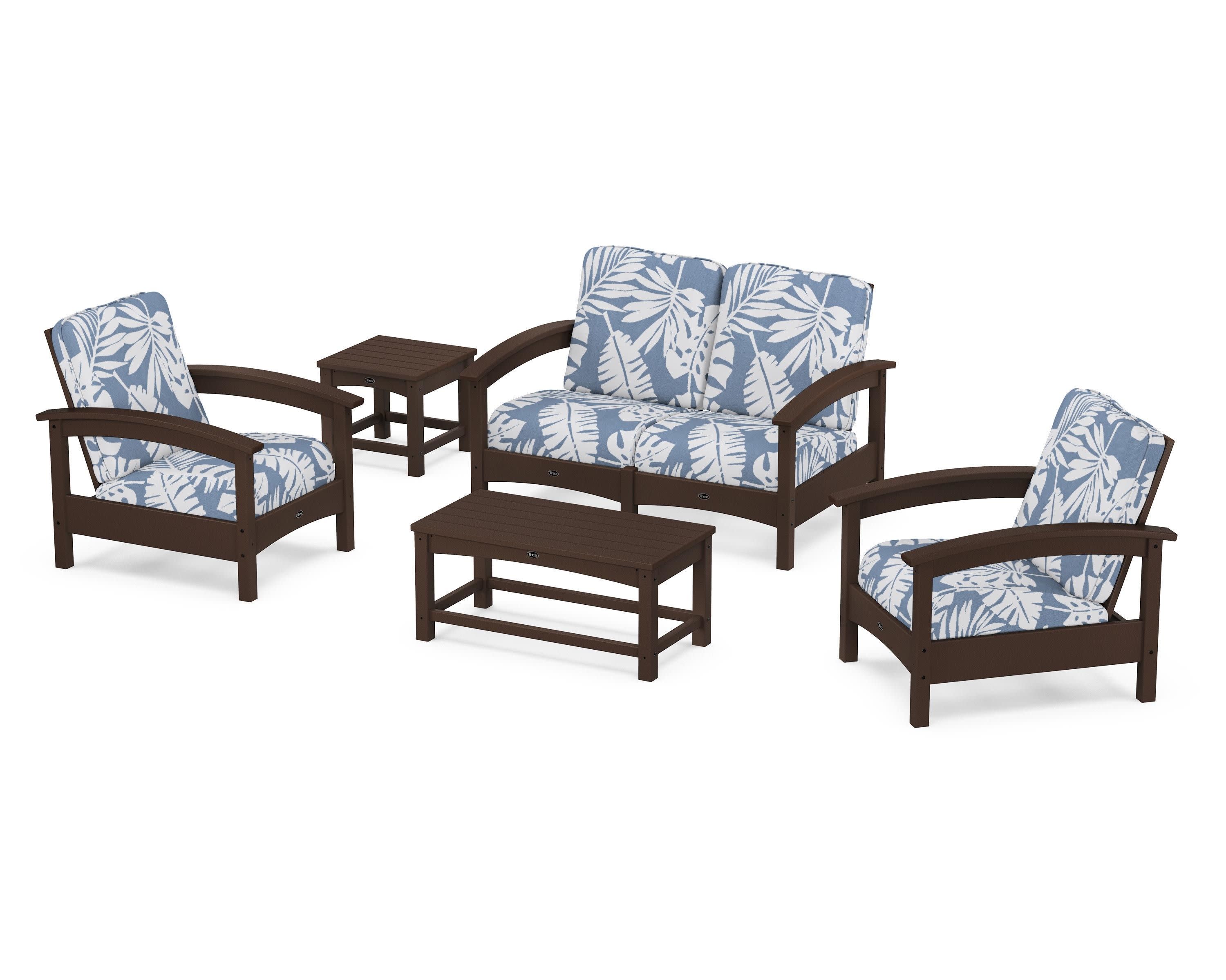Rockport Club 6-Piece Deep Seating Conversation Set in Vintage Lantern / Leaf Sky Blue