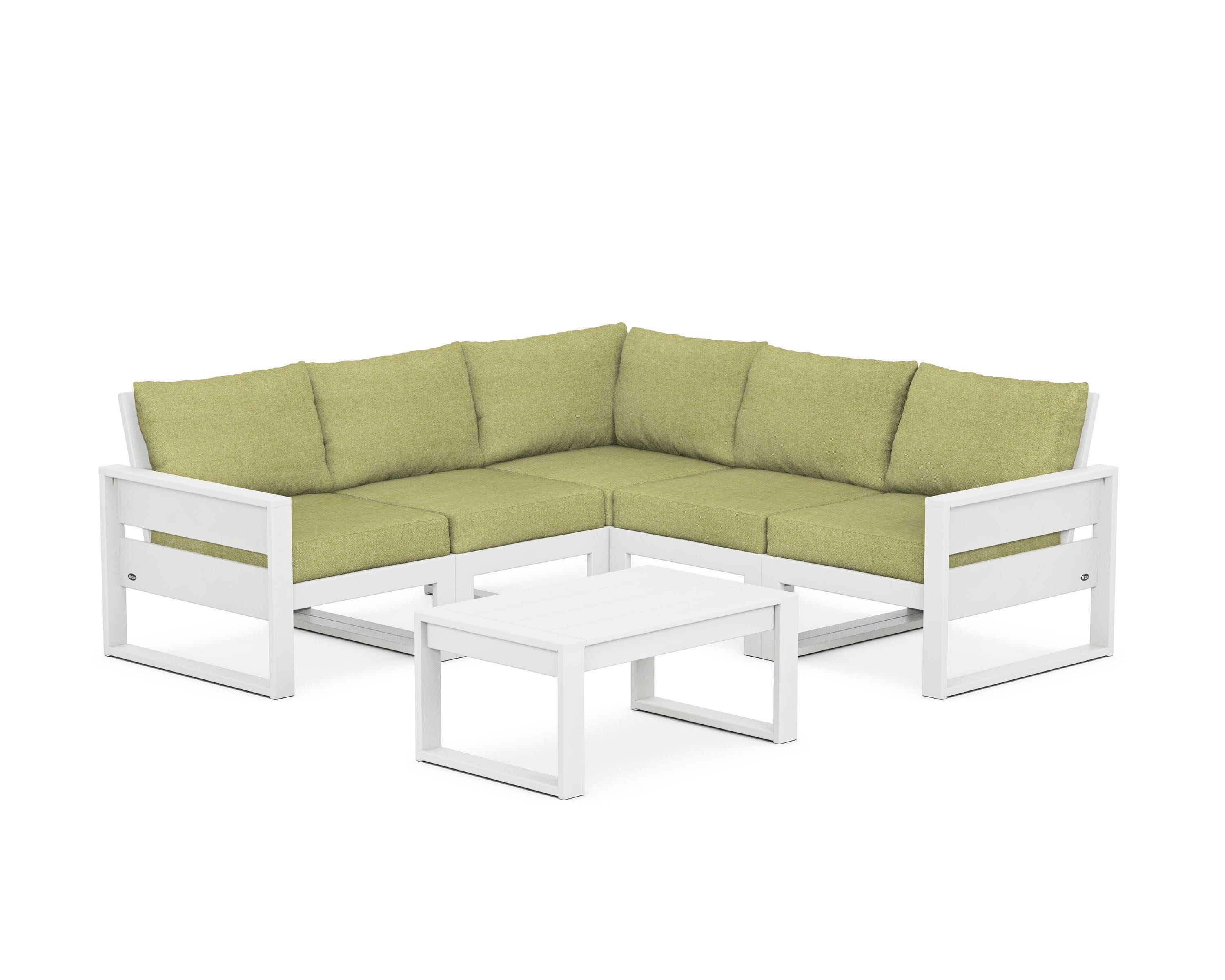 Eastport 6-Piece Deep Seating Sectional + Coffee Table Set in Classic White / Chartreuse Boucle