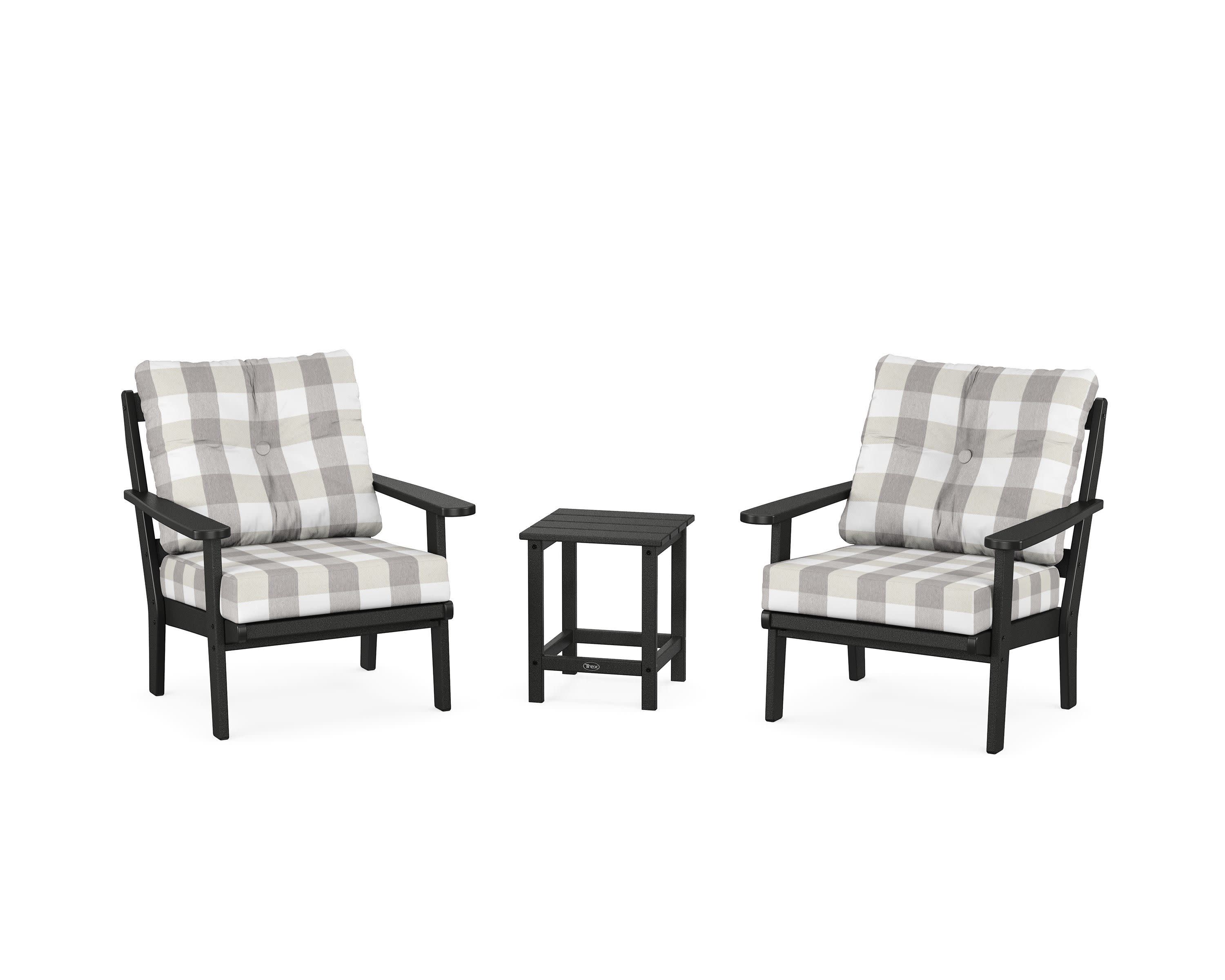 Cape Cod 3-Piece Deep Seating Set in Charcoal Black / Buffalo Plaid Grey Mist