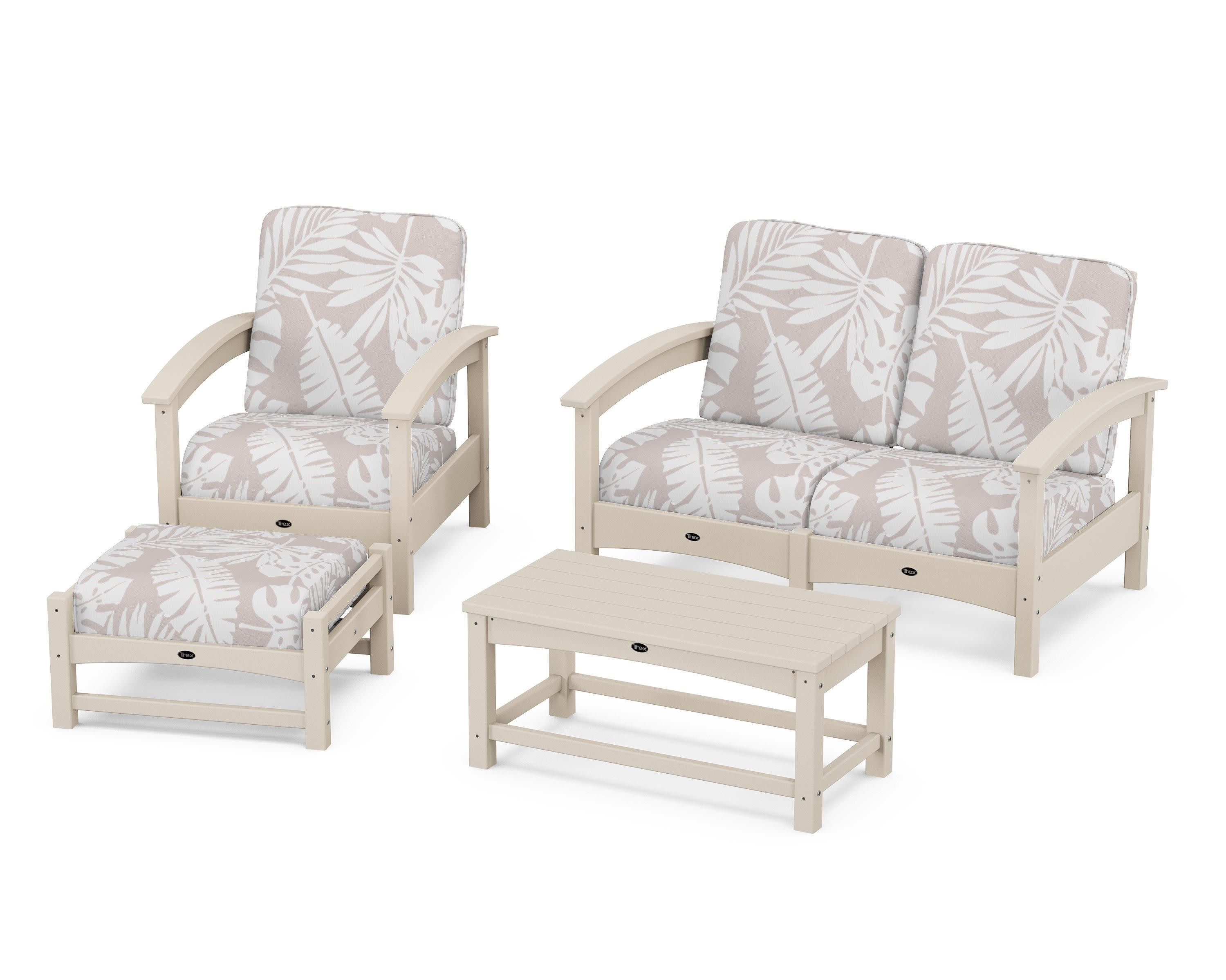 Rockport 4-Piece Deep Seating Conversation Group in Sand Castle / Leaf Dune Burlap
