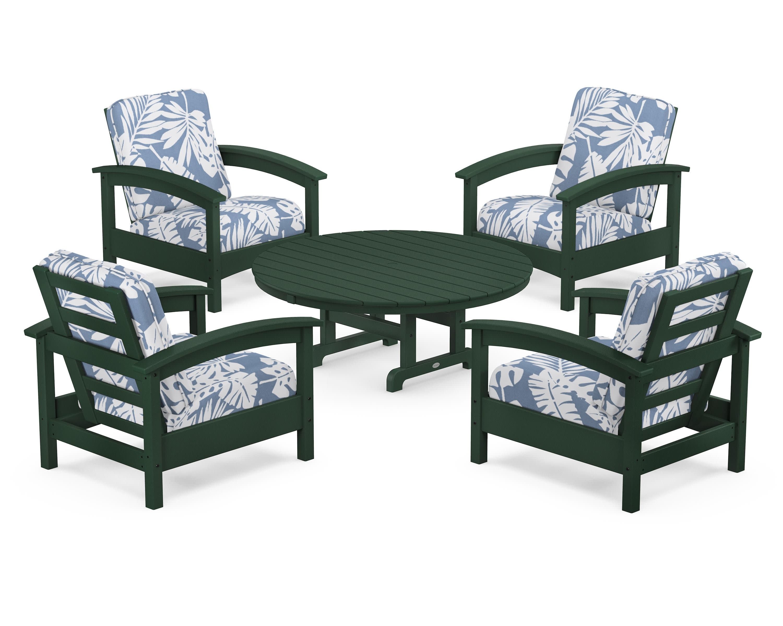 Rockport 5-Piece Deep Seating Set in Rainforest Canopy / Leaf Sky Blue