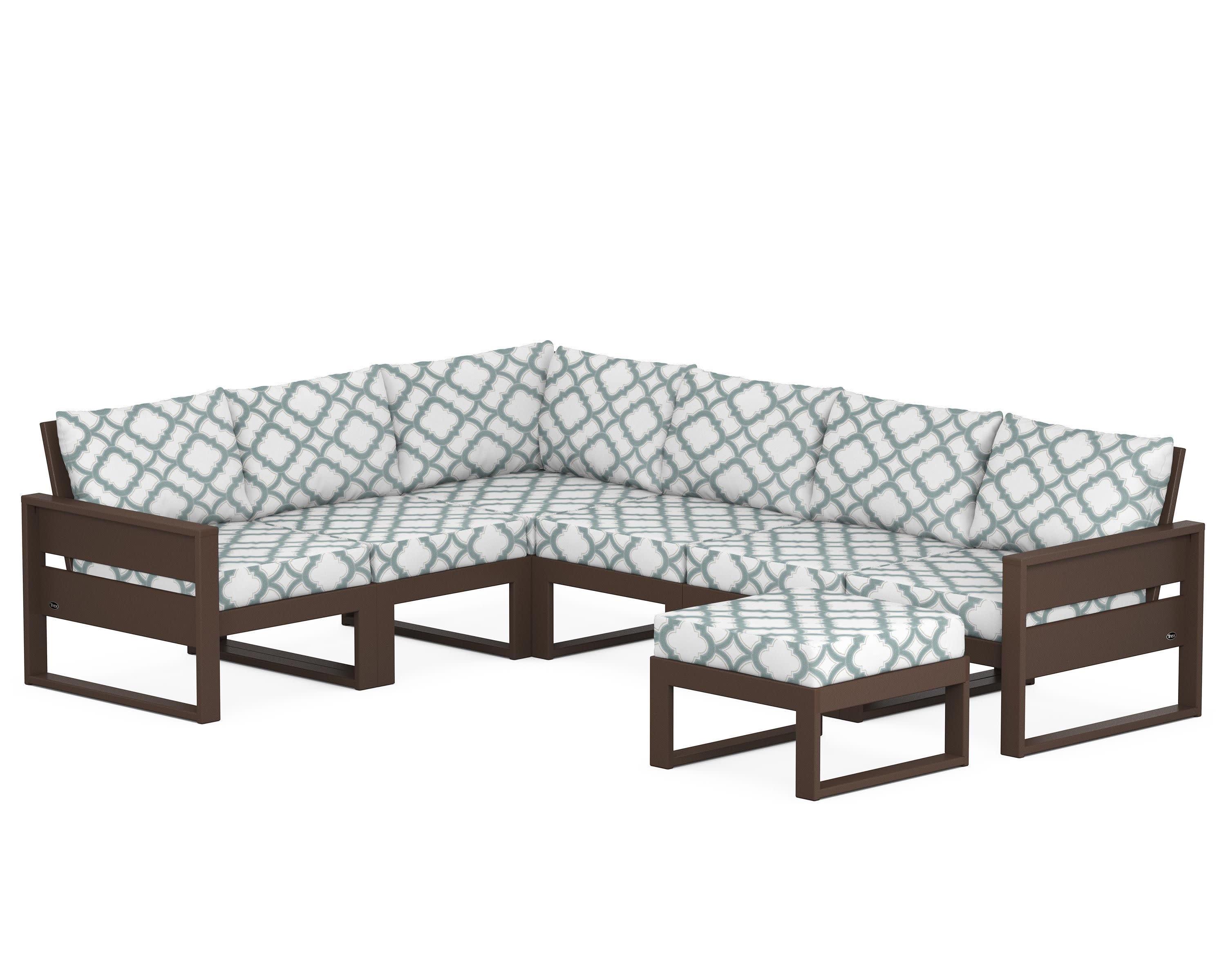 Eastport 6-Piece Sectional with Ottoman in Vintage Lantern / Trellis Glacier Spa
