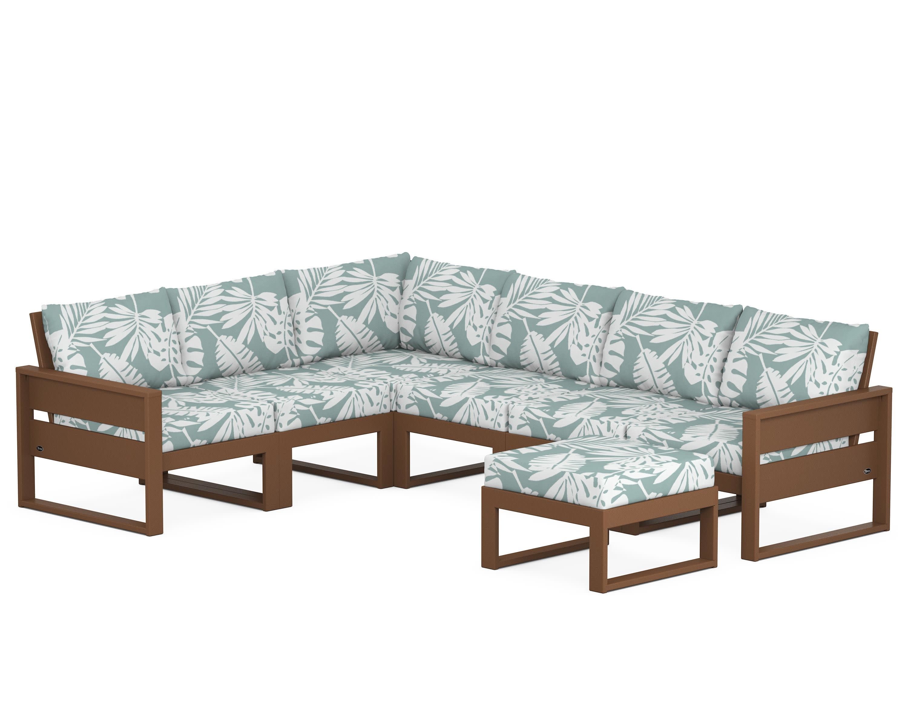 Eastport 6-Piece Sectional with Ottoman in Tree House / Leaf Glacier Spa