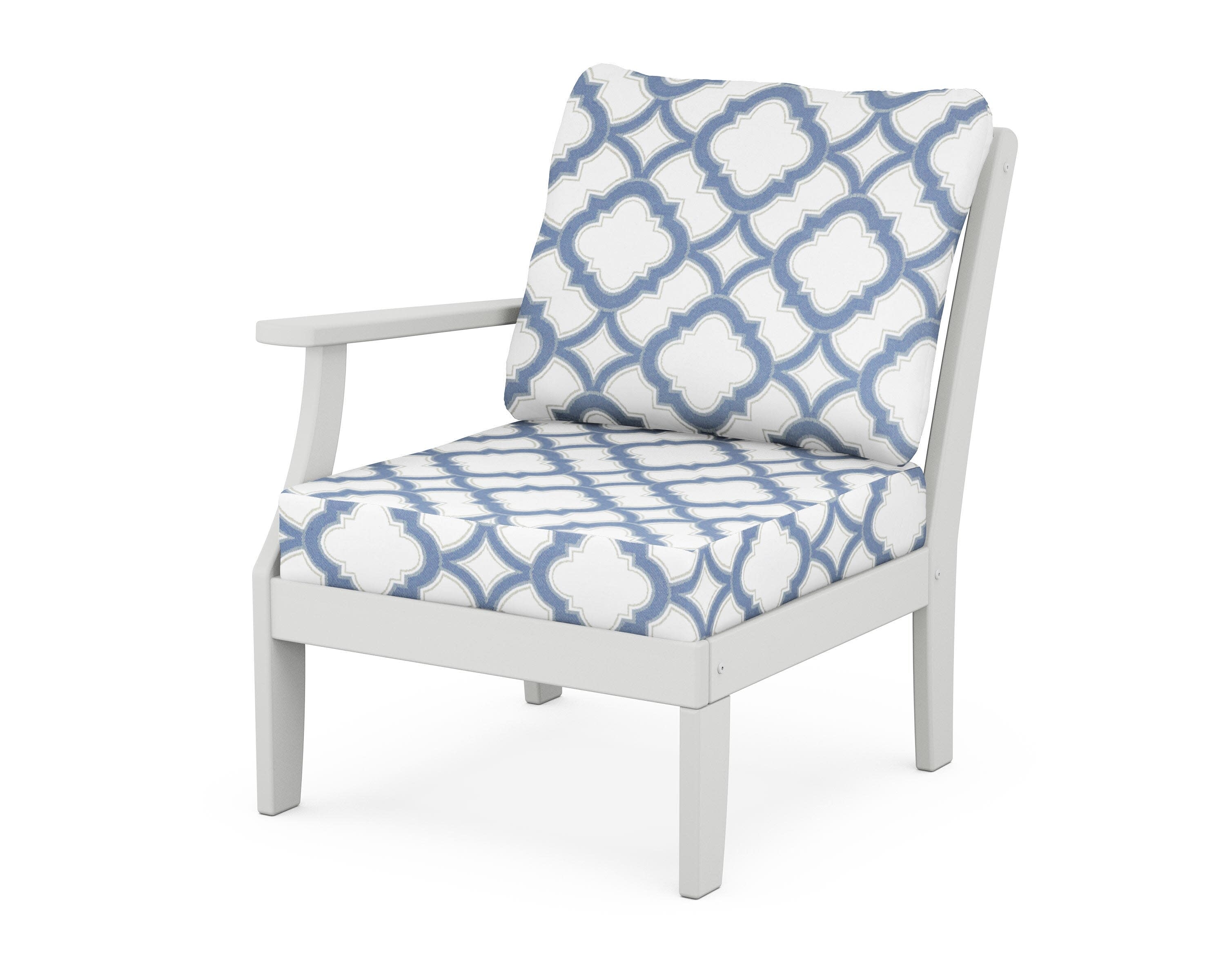 Yacht Club Modular Left Arm Chair in Classic White / Trellis Sky Blue