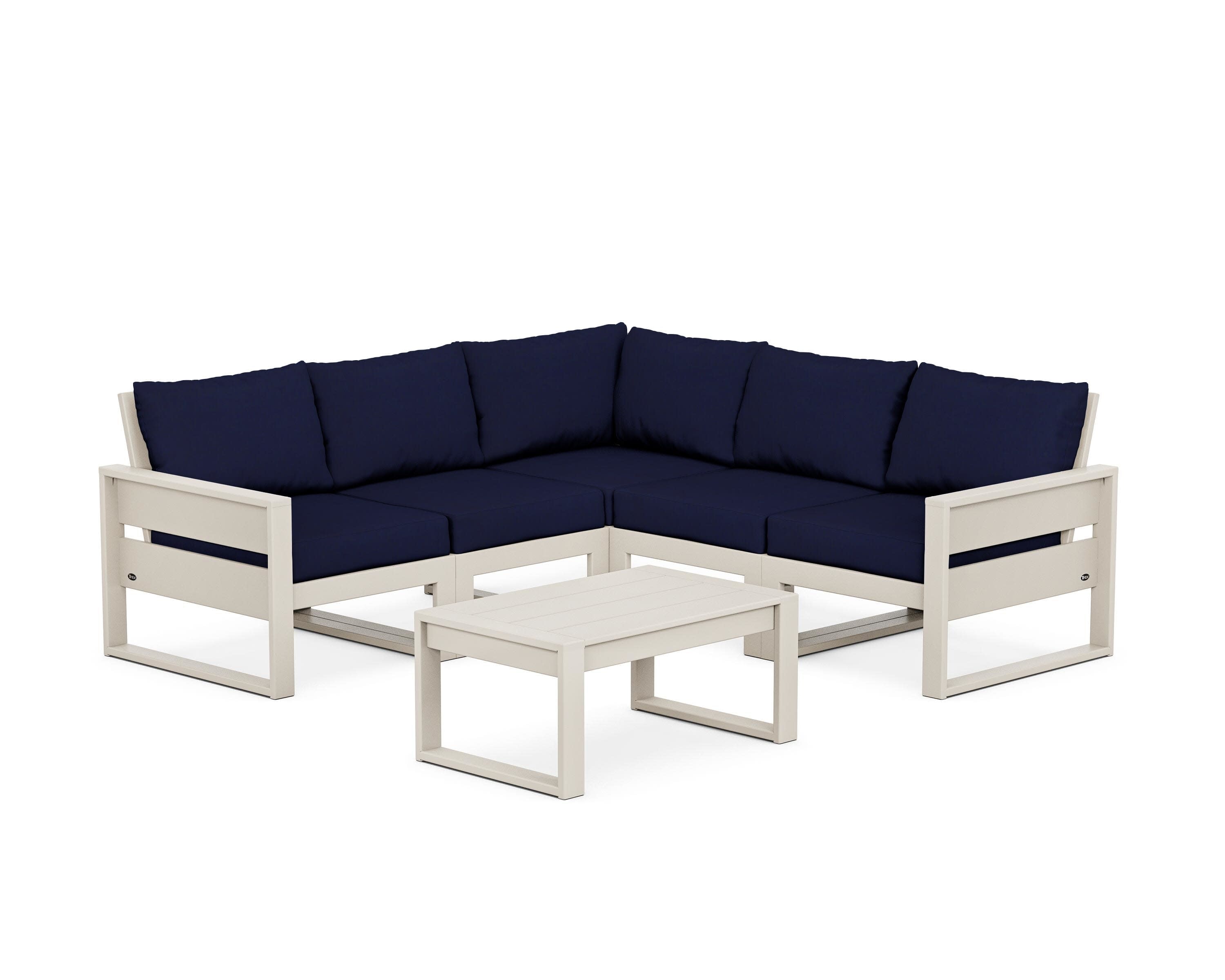 Eastport 6-Piece Deep Seating Sectional + Coffee Table Set in Sand Castle / Navy
