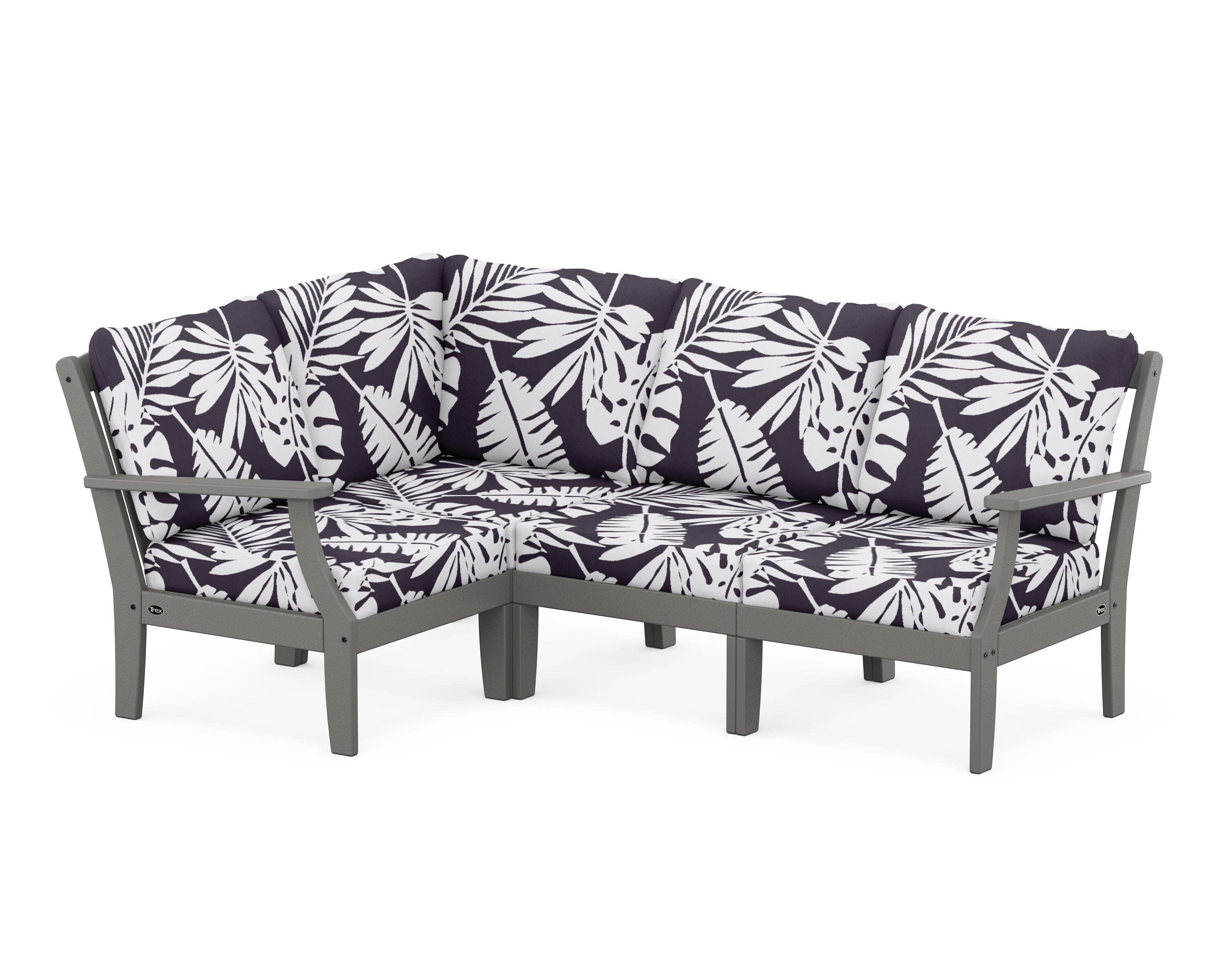 Yacht Club Modular 4-Piece Deep Seating Set in Stepping Stone / Leaf Navy