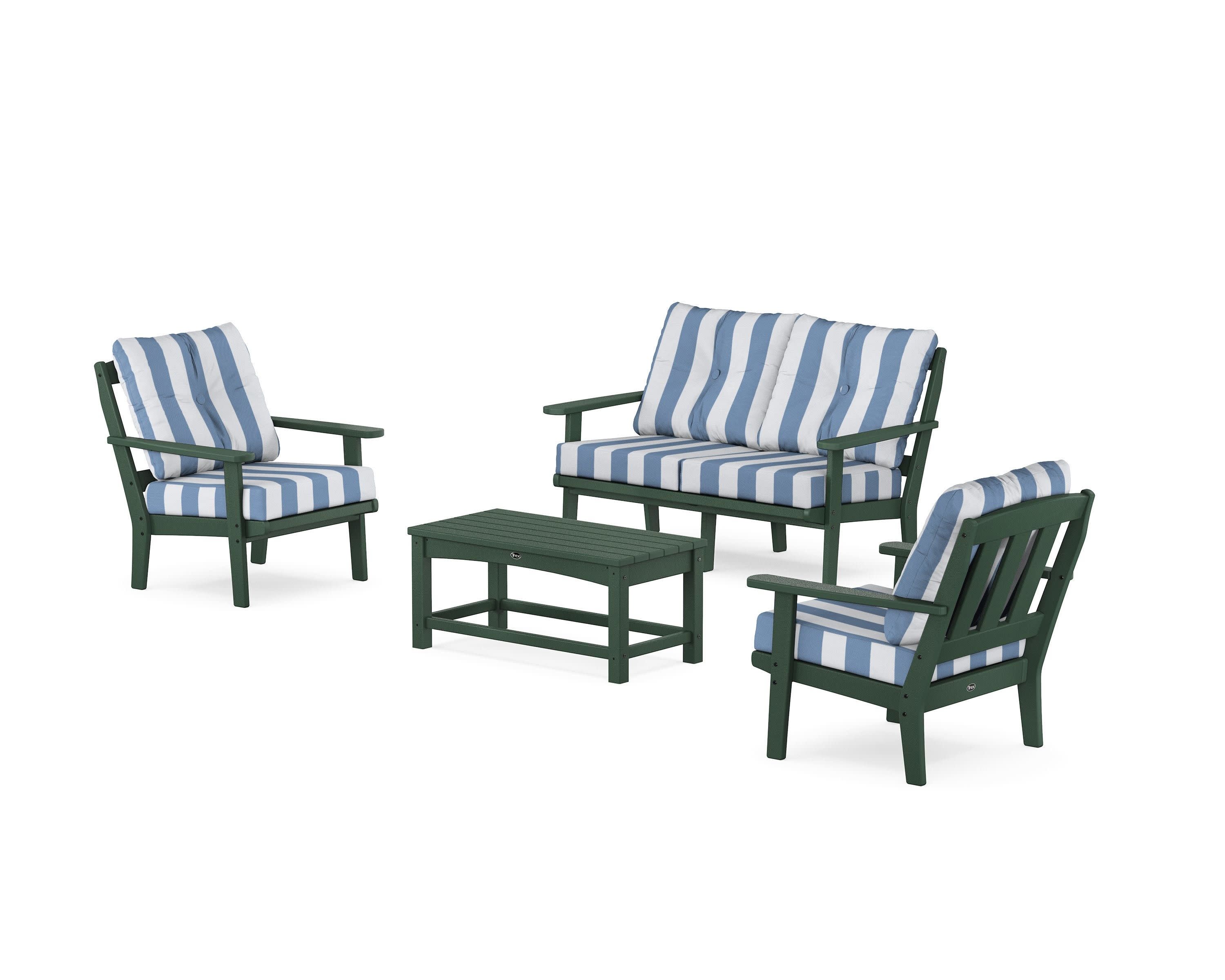Cape Cod 4-Piece Deep Seating Set with Loveseat in Rainforest Canopy / Cabana Stripe Sky Blue