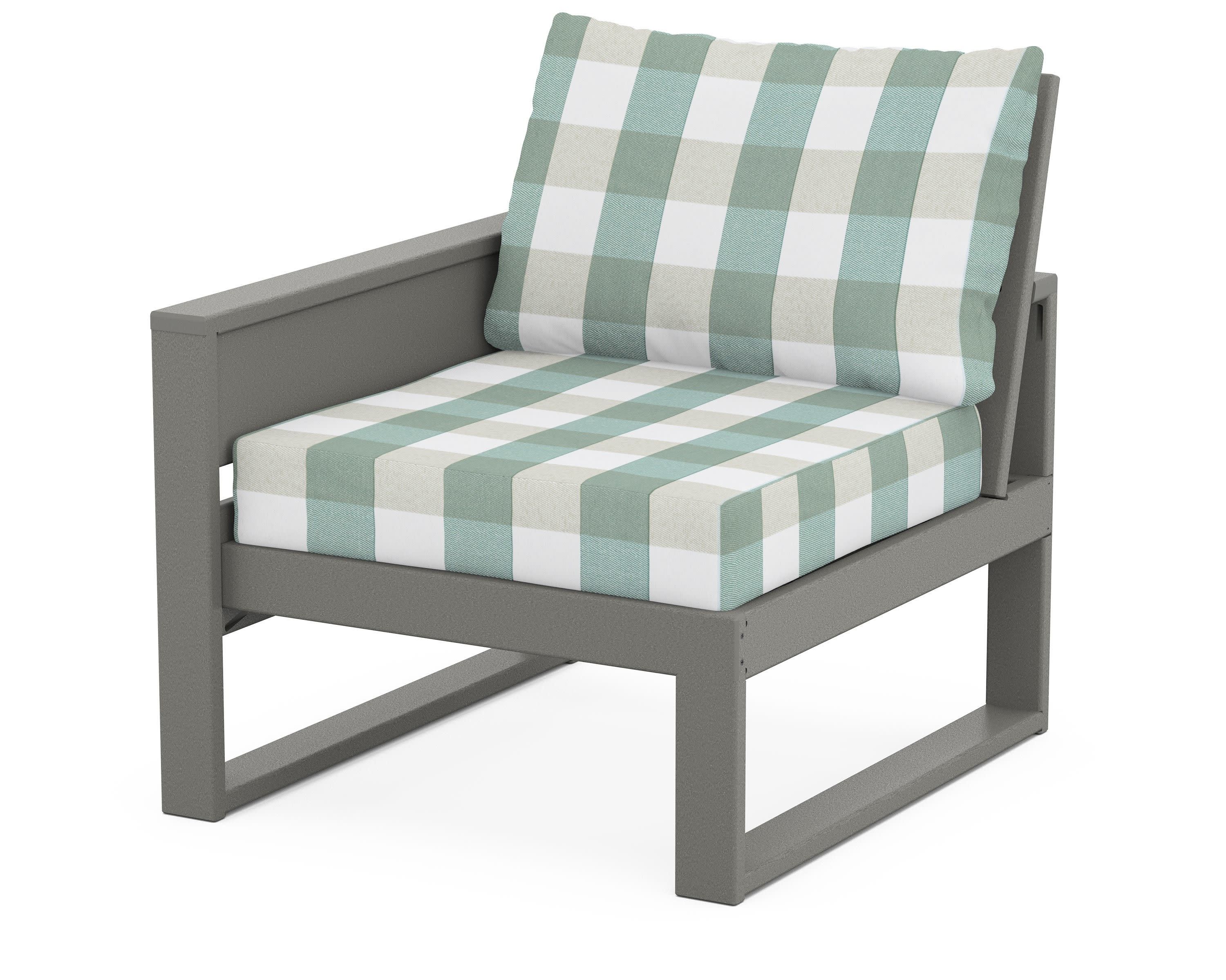 Eastport Modular Left Arm Chair in Stepping Stone / Buffalo Plaid Glacier Spa