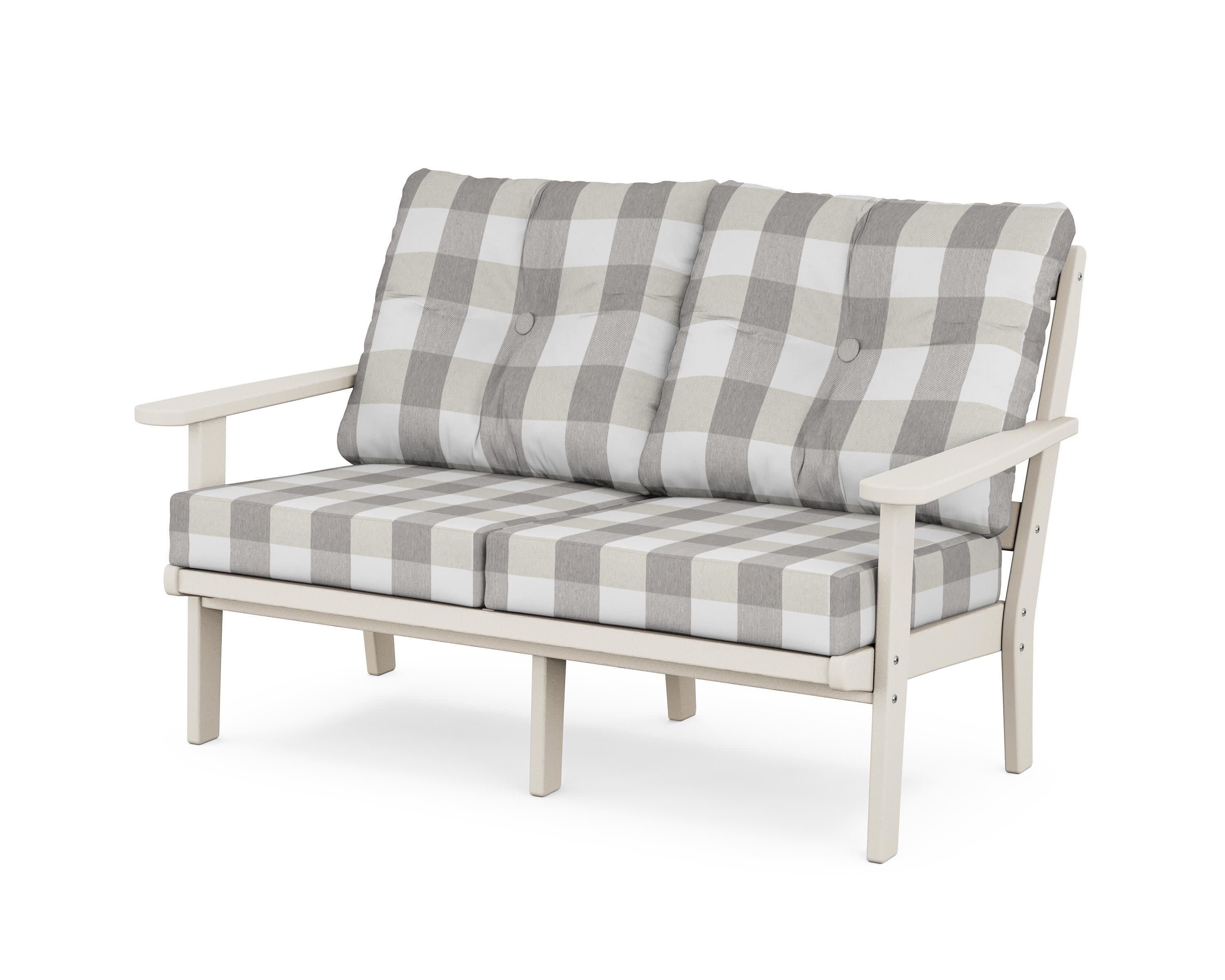 Cape Cod Deep Seating Loveseat in Sand Castle / Buffalo Plaid Grey Mist