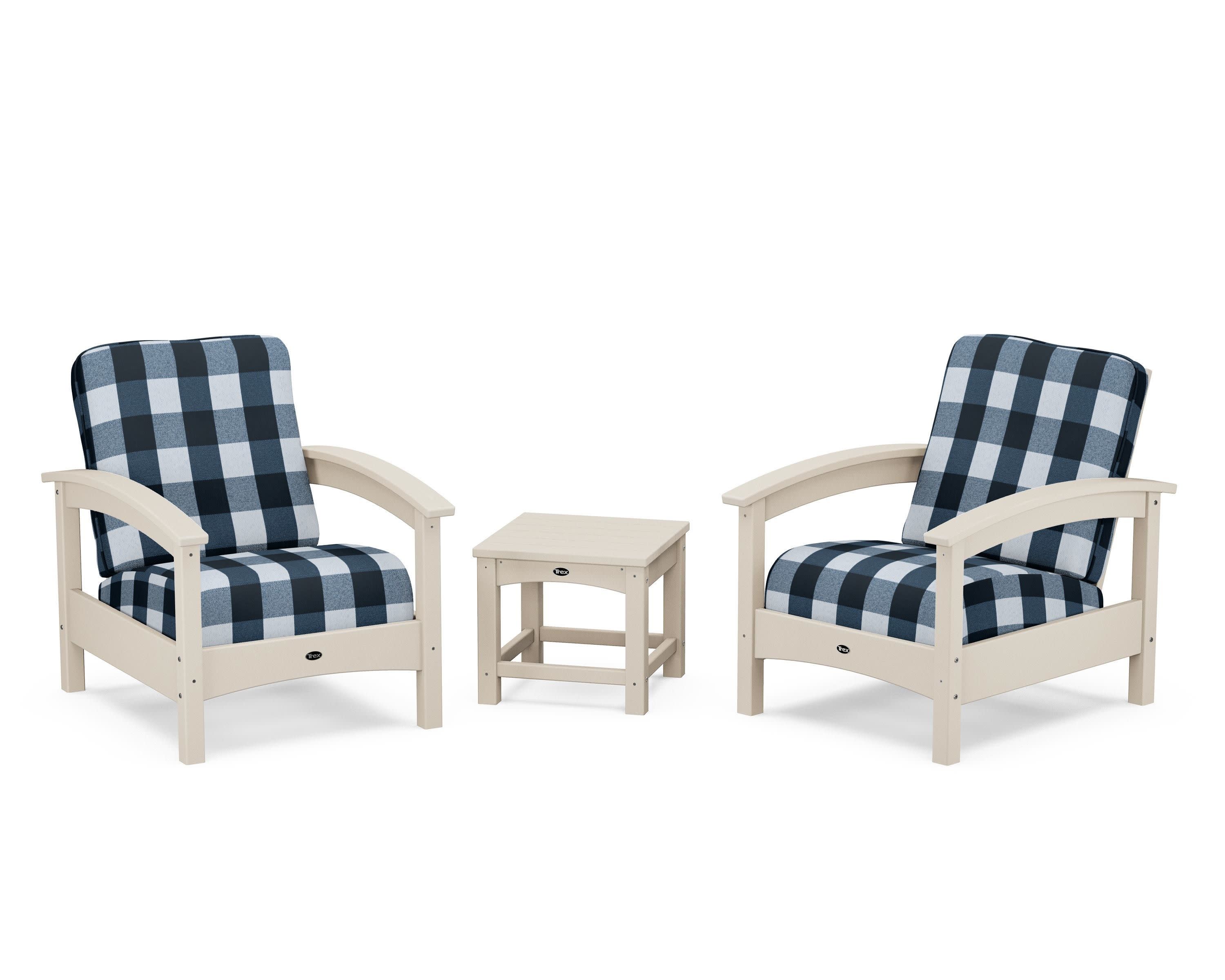 Rockport Club 3-Piece Deep Seating Conversation Set in Sand Castle / Buffalo Plaid Marine Indigo