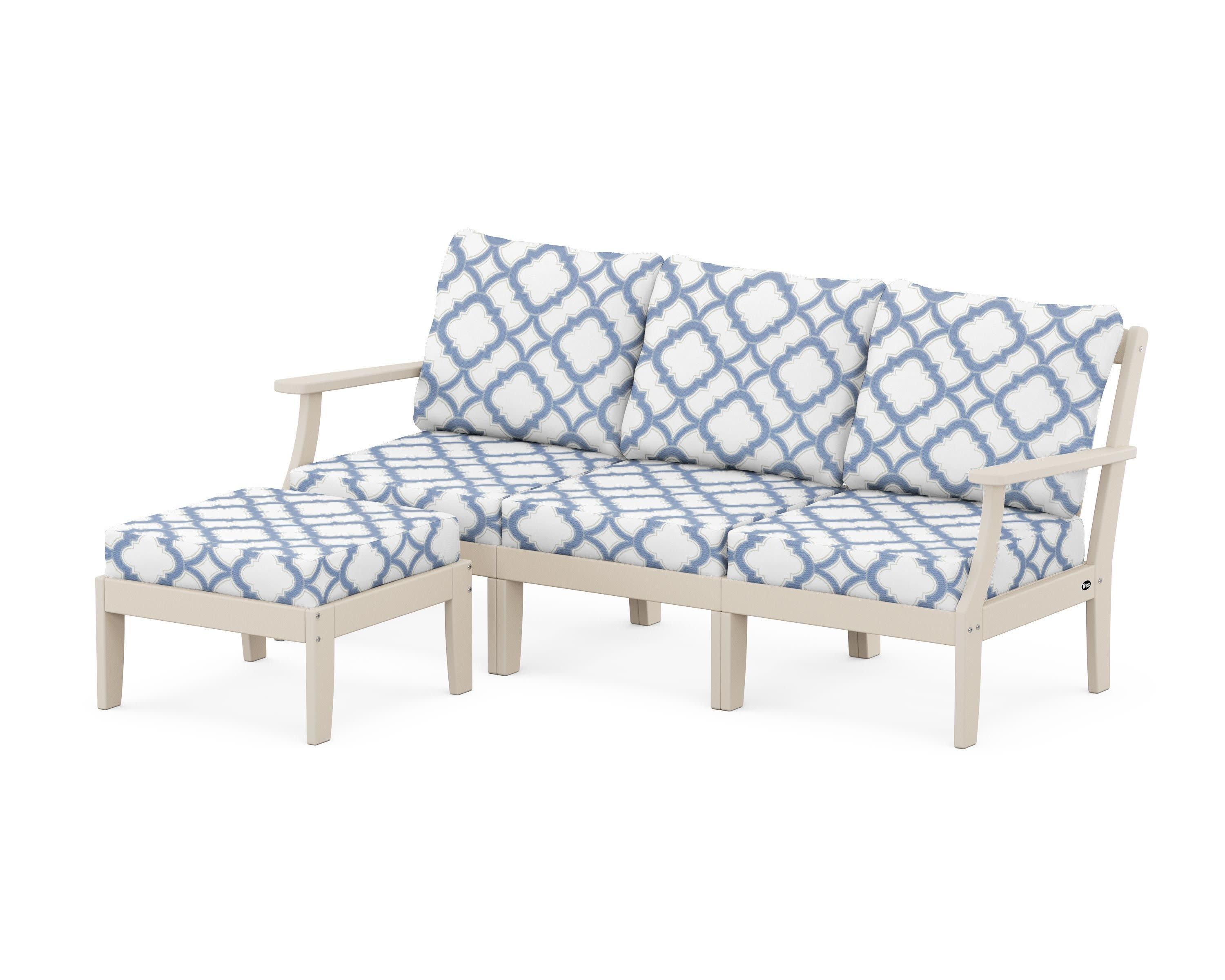 Yacht Club Modular 4-Piece Deep Seating Set with Ottoman in Sand Castle / Trellis Sky Blue