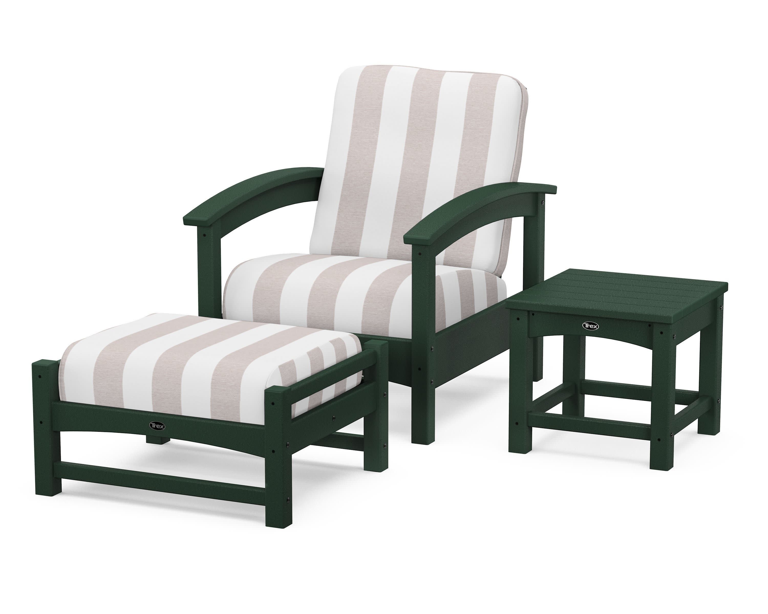 Rockport 3-Piece Deep Seating Set in Rainforest Canopy / Cabana Stripe Dune Burlap