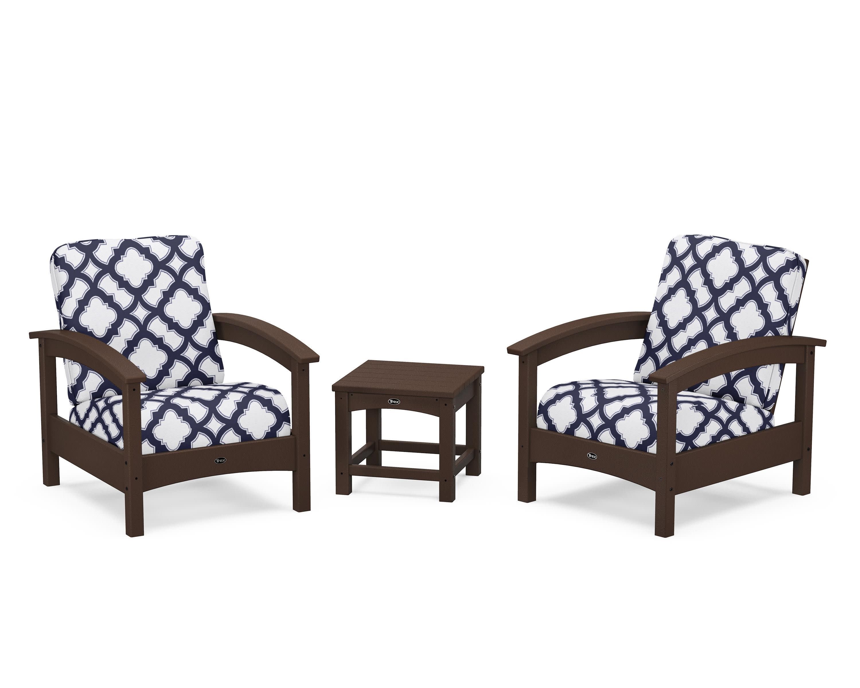 Rockport Club 3-Piece Deep Seating Conversation Set in Vintage Lantern / Trellis Navy