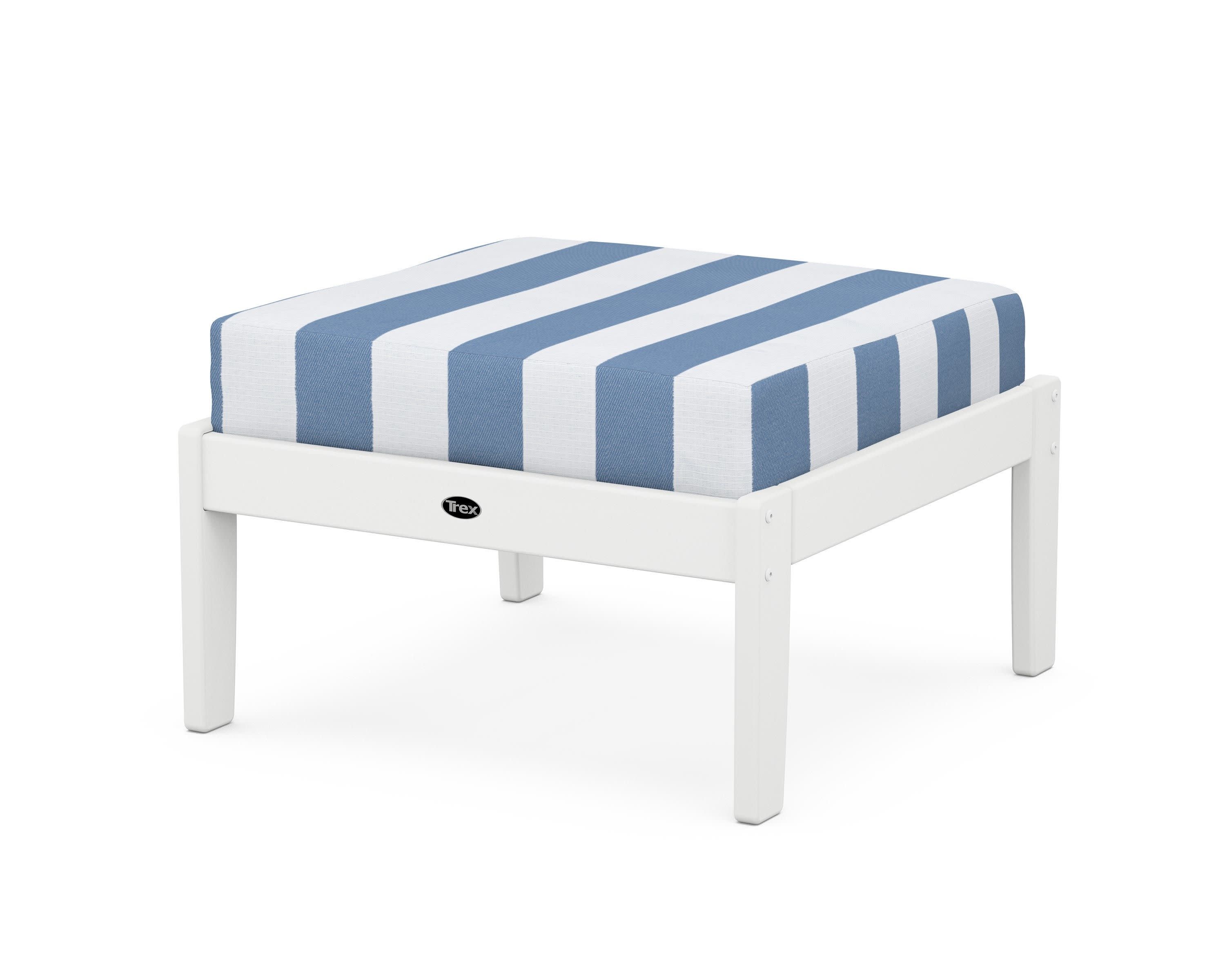 Yacht Club Deep Seating Ottoman in Classic White / Cabana Stripe Sky Blue