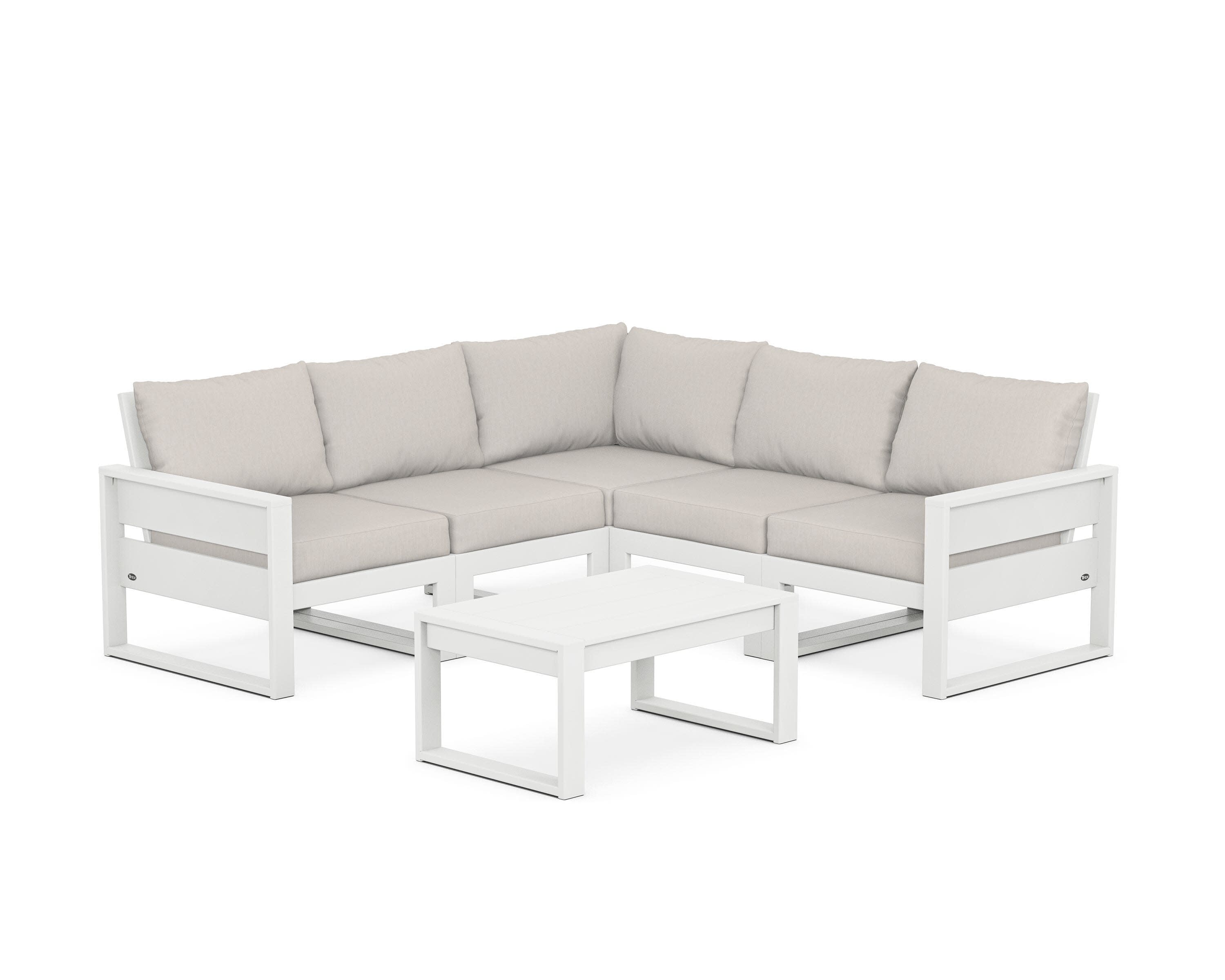 Eastport 6-Piece Deep Seating Sectional + Coffee Table Set in Classic White / Cast Ash