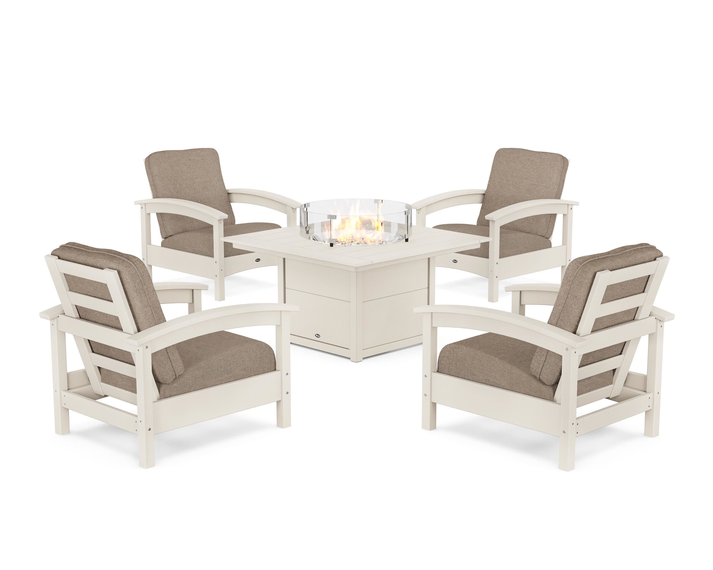 Rockport 5-Piece Deep Seating Set with Square Fire Pit Table