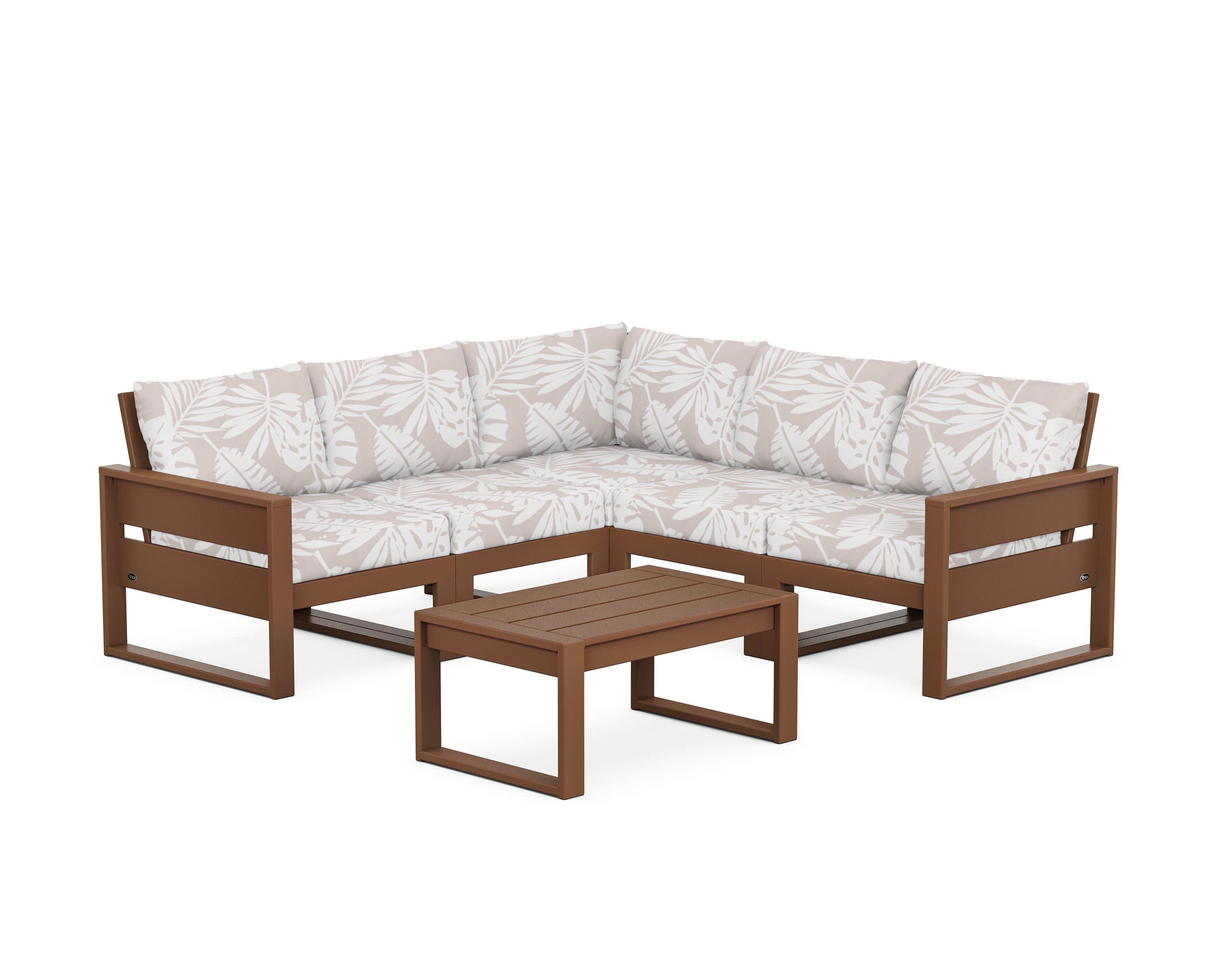 Eastport 6-Piece Deep Seating Sectional + Coffee Table Set in Tree House / Leaf Dune Burlap