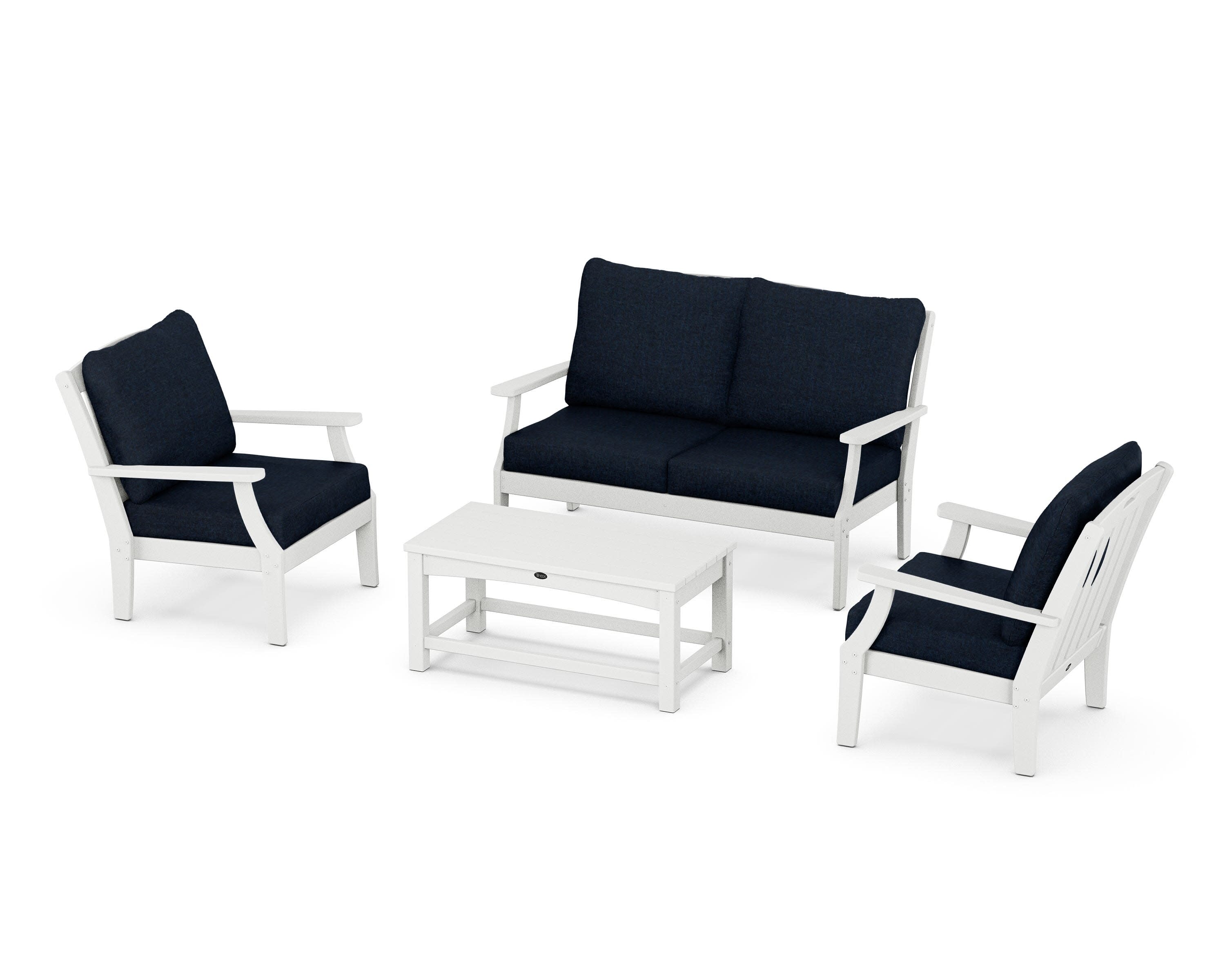 Yacht Club 4-Piece Deep Seating Chair Set in Classic White / Marine Indigo