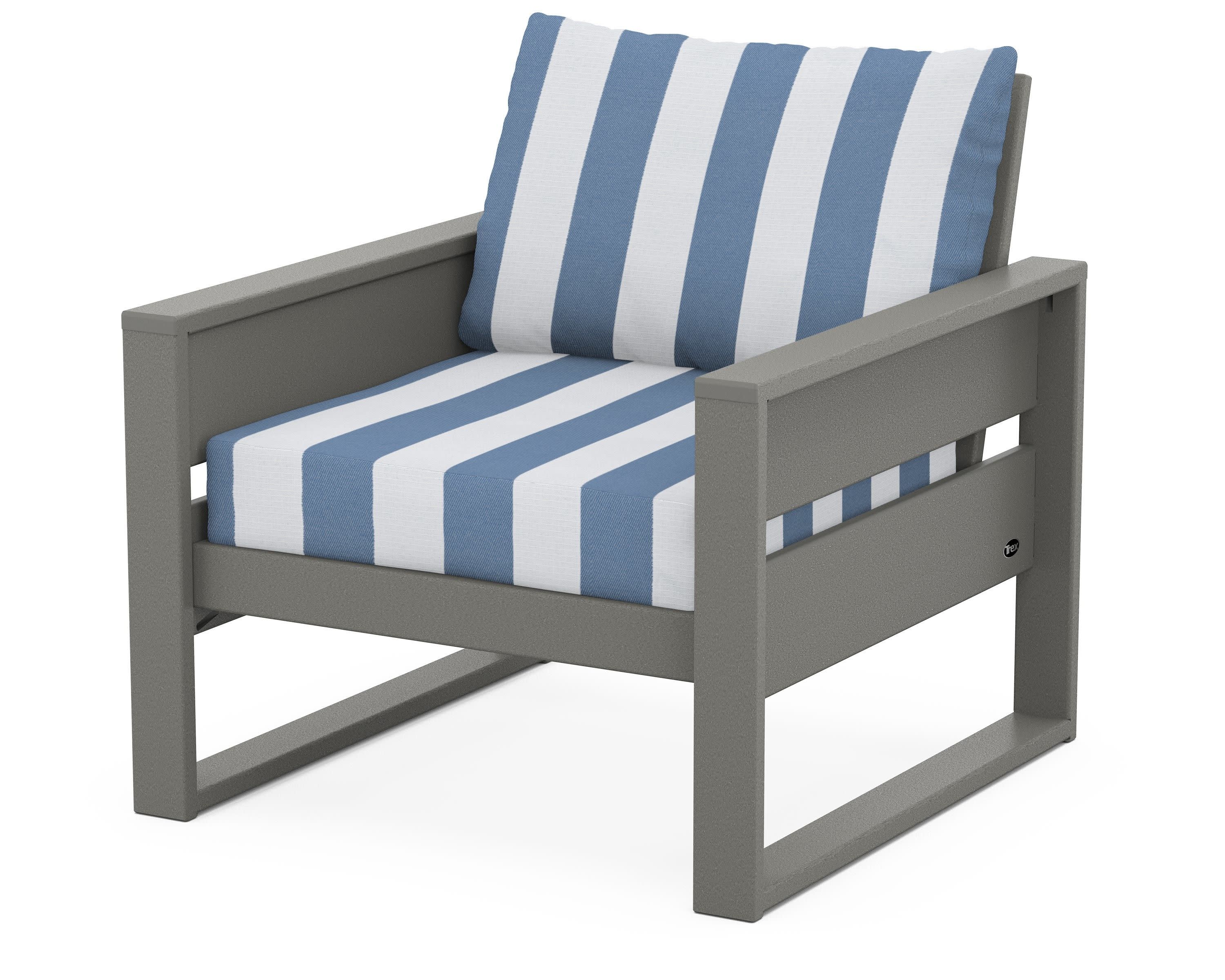 Eastport Club Chair in Stepping Stone / Cabana Stripe Sky Blue